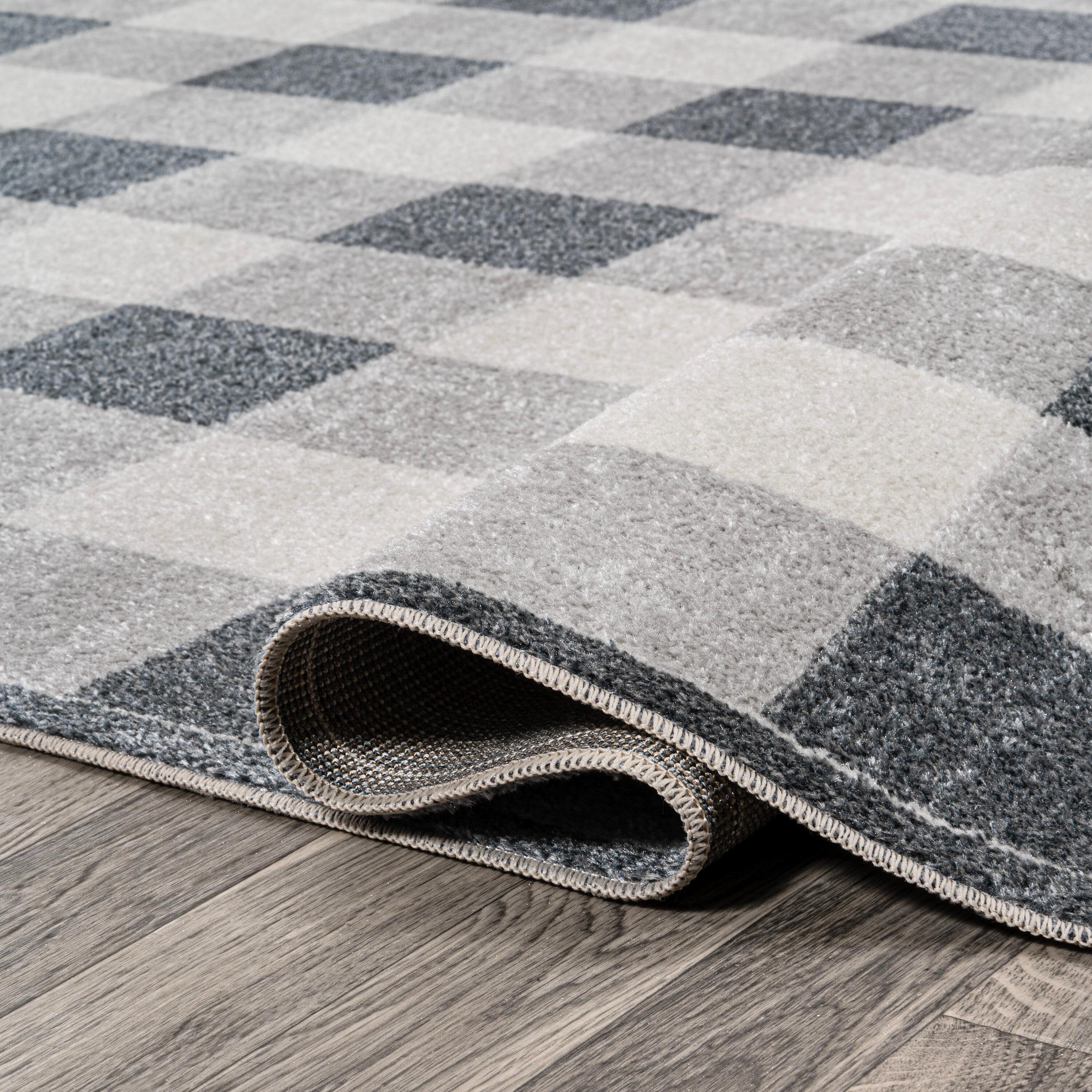 JONATHAN Y Gingham Gradient Plaid Cottage Machine-Washable Light Gray/Dark Gray/Cream 3 ft. x 5 ft. Area Rug