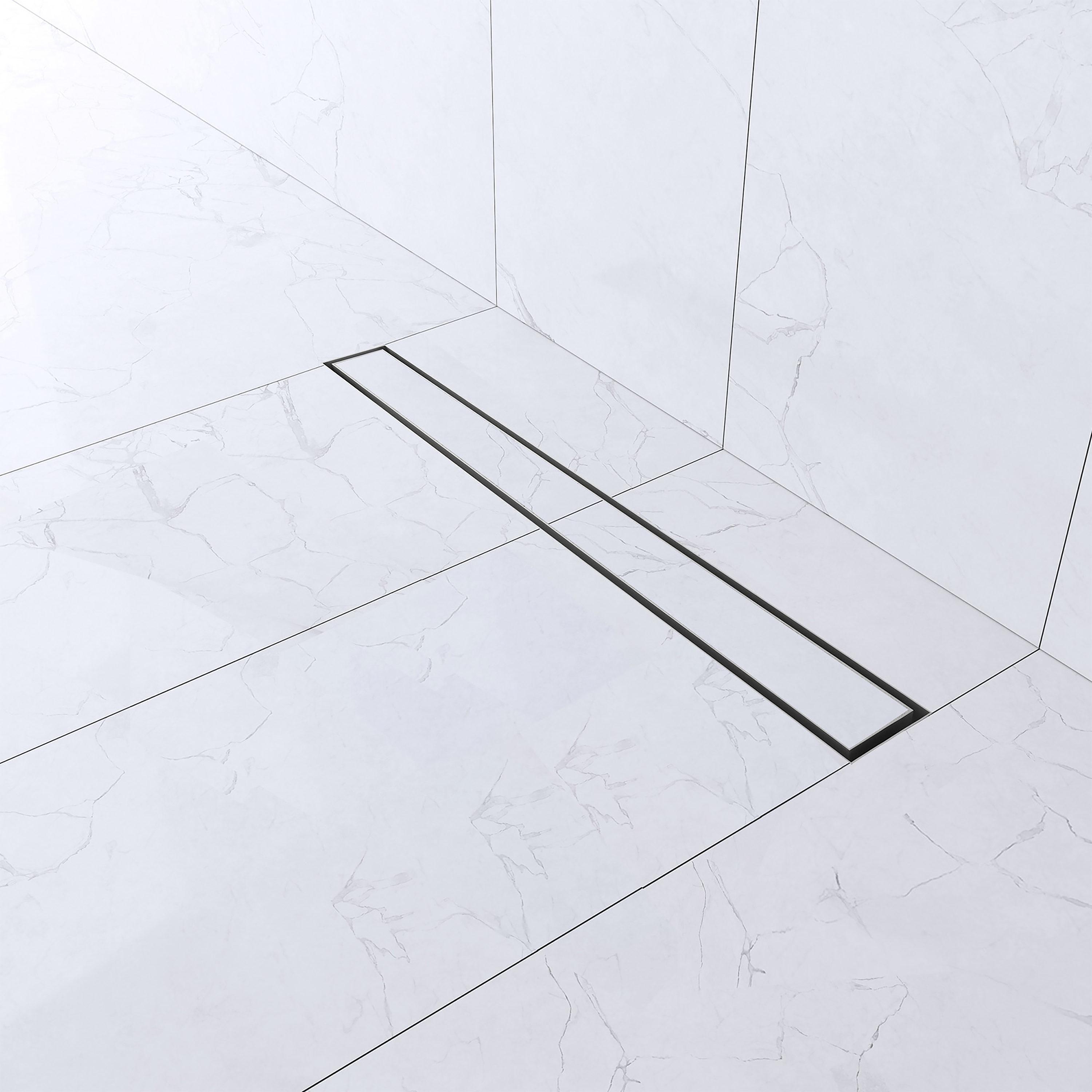 24" Linear Tile-in Shower Drain with Hair Strainer & Lifting Hook-Modern Stainless Steel Drain for Bathroom Showers