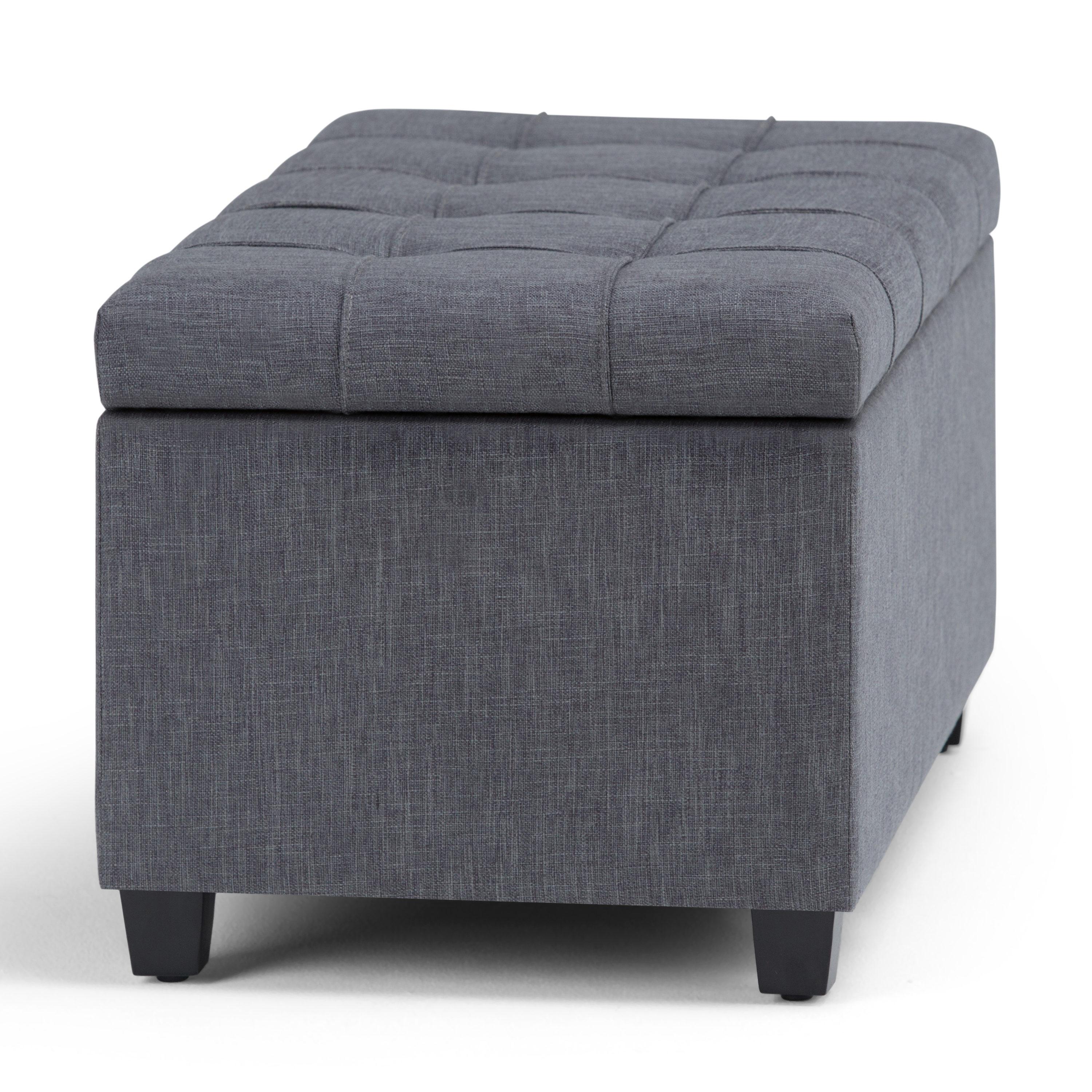 Simpli Home Sienna 33"W Upholstered Storage Ottoman Bench with Lift-Up Tufted Top