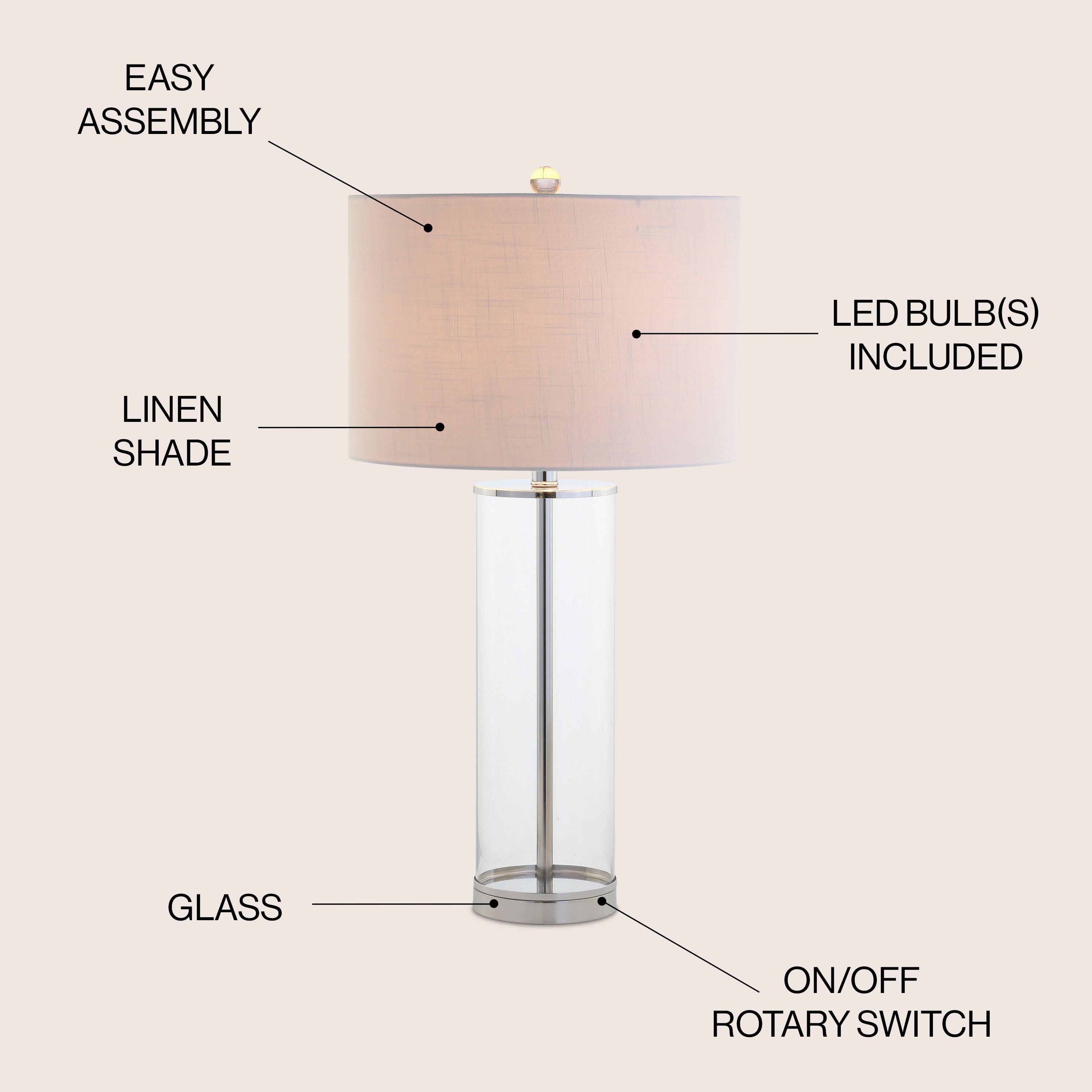JONATHAN Y JYL2004A Harper 29" Glass LED Table Lamp, Modern, Contemporary, Minimalist for living room, dinning room, bedroom, office Bulb Included, Clear/Chrome
