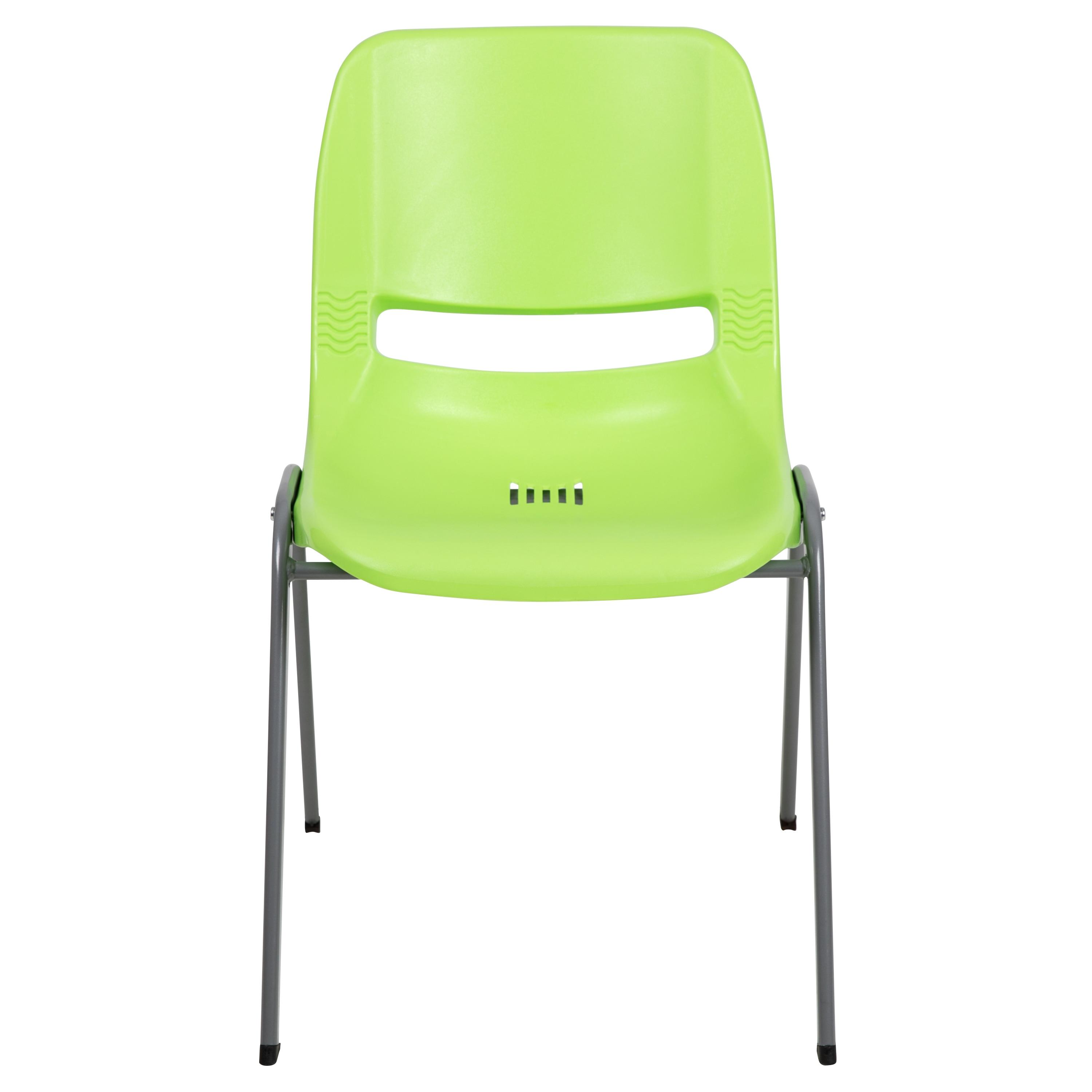 Flash Furniture HERCULES Series 5 Pack 880 lb. Capacity Green Ergonomic Shell Stack Chair with Gray Frame