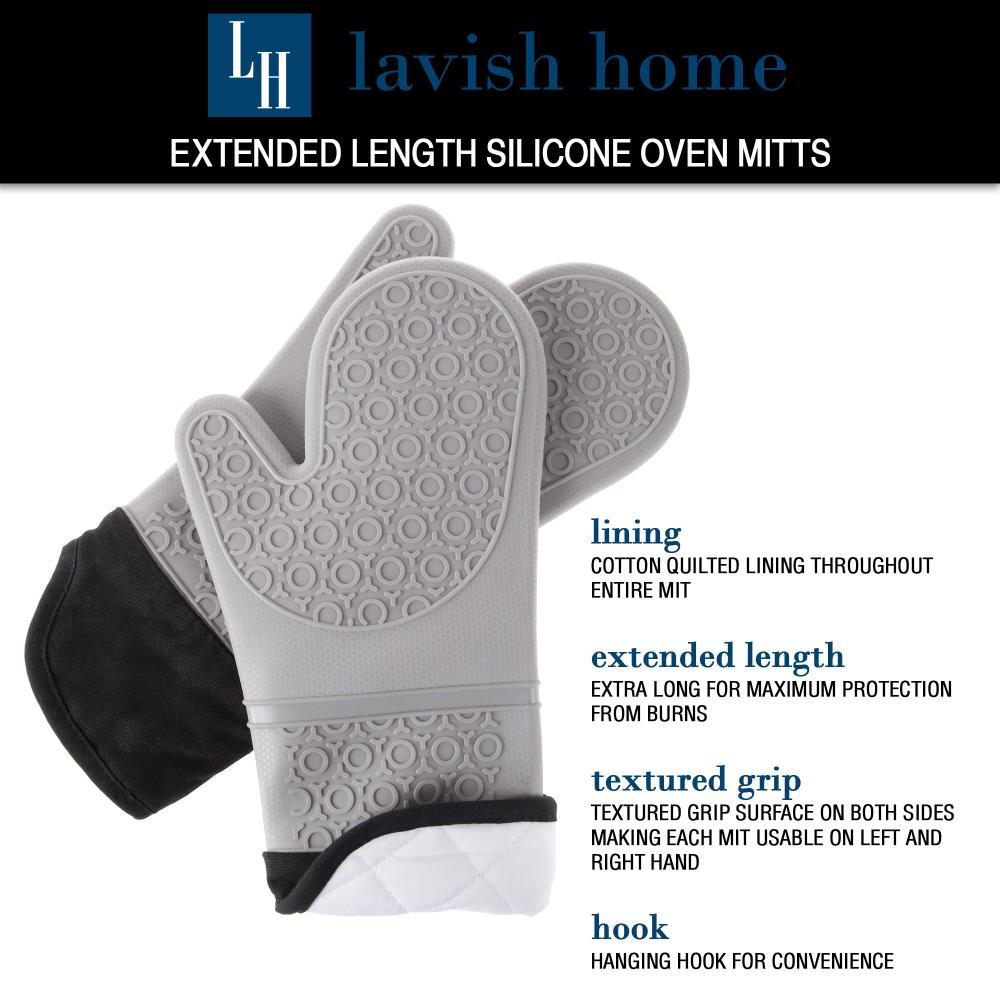 Silicone Oven Mitts - Extra Long Professional Quality Heat Resistant with Quilted Lining and 2-sided Textured Grip - 1 pair Gray by Hastings Home