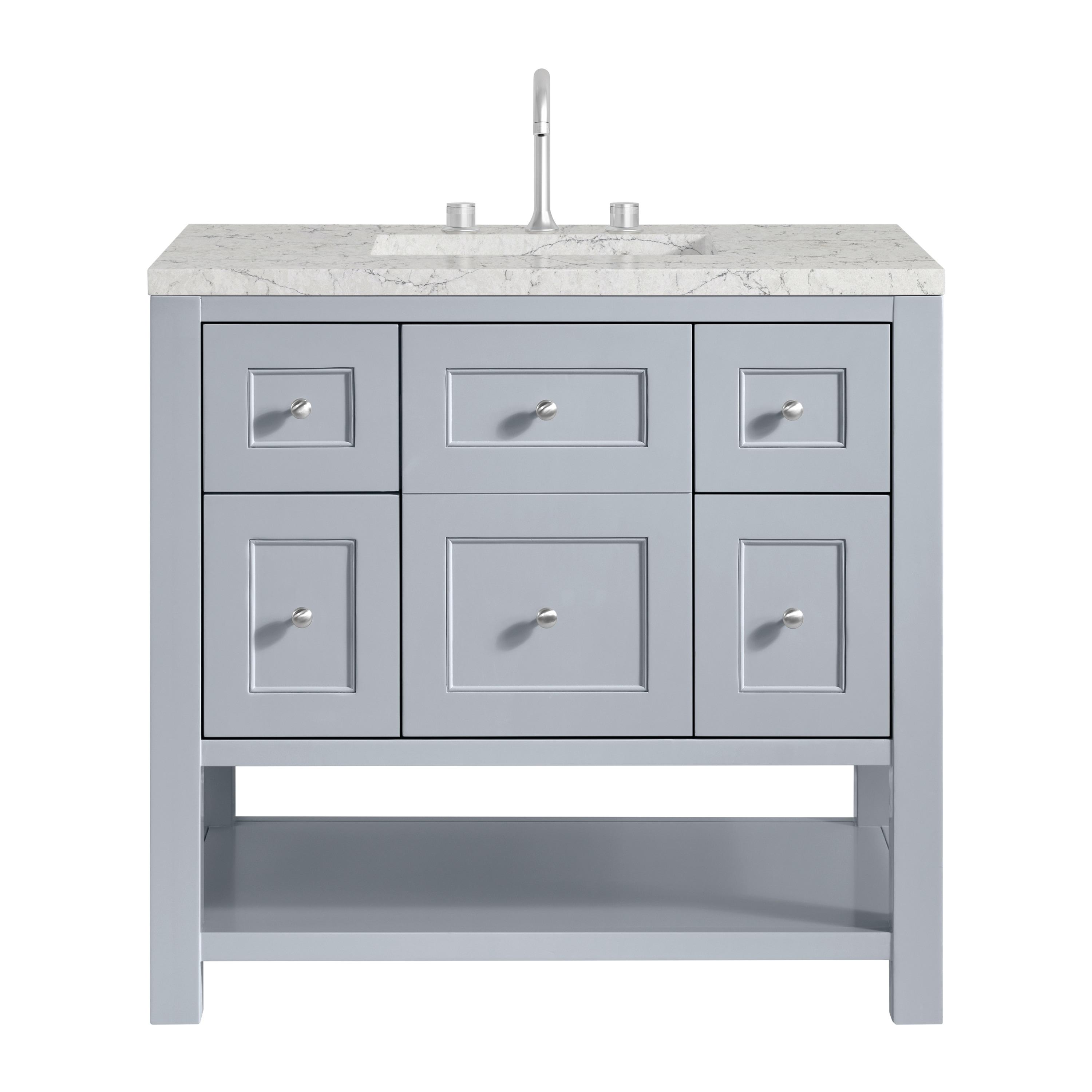 James Martin Vanities 330-V36-SRB-3LDL 36 in. Breckenridge Single Vanity with 3 cm Lime Delight Quartz Top, Serenity Blue