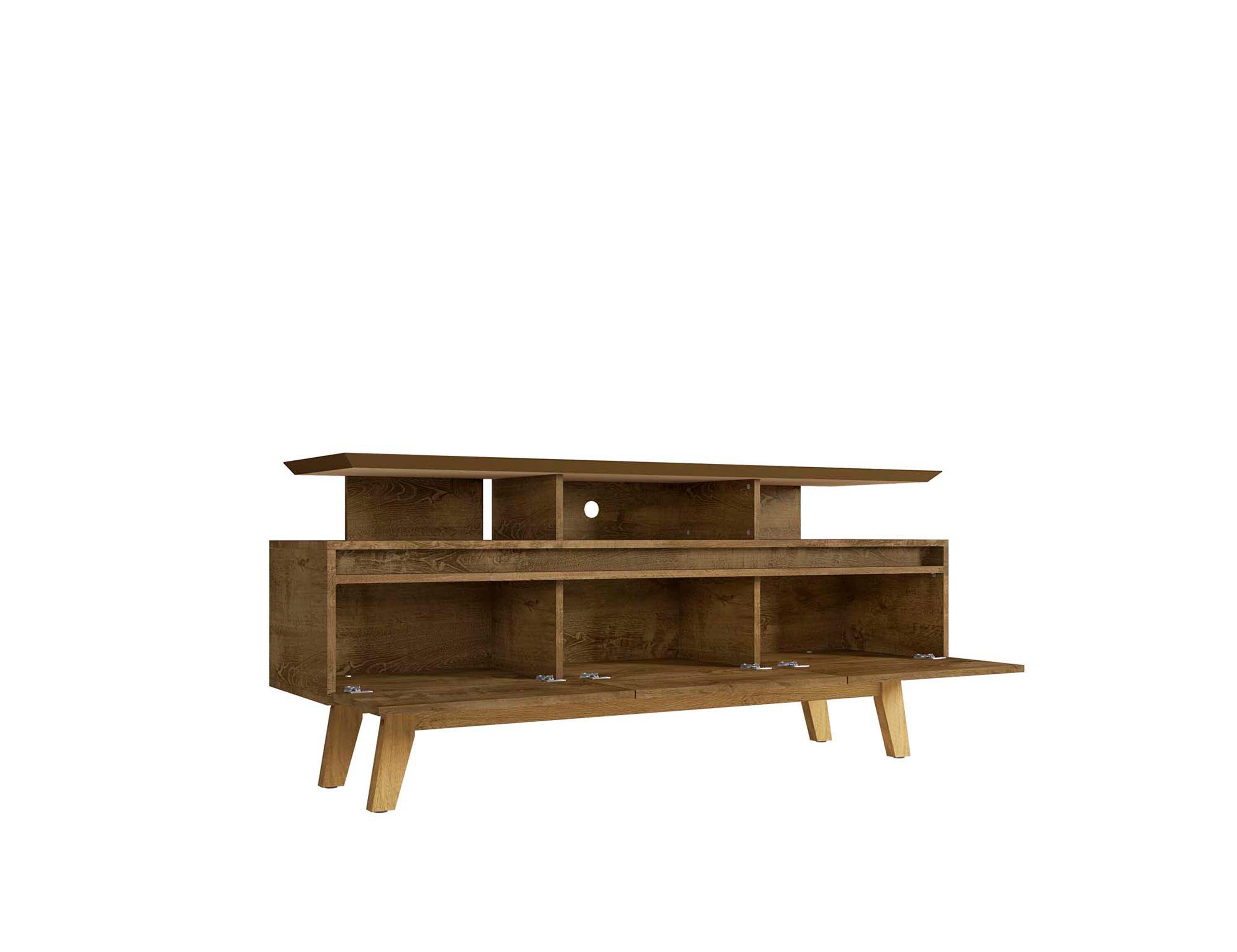 Yonkers TV Stand for TVs up to 60" Rustic Brown - Manhattan Comfort: Mid-Century Storage, Cable Management