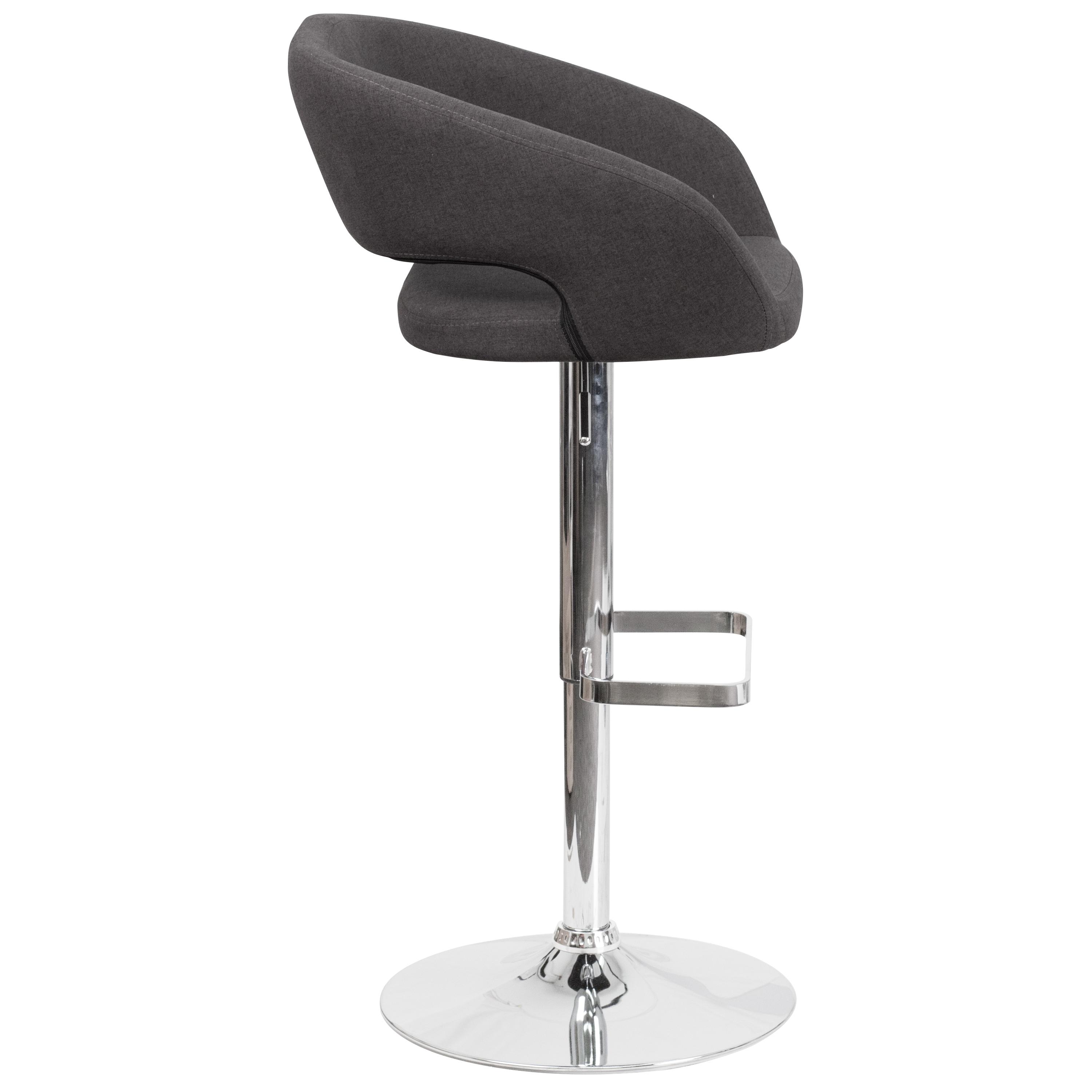 Flash Furniture Contemporary Charcoal Fabric Adjustable Height Barstool with Rounded Mid-Back and Chrome Base