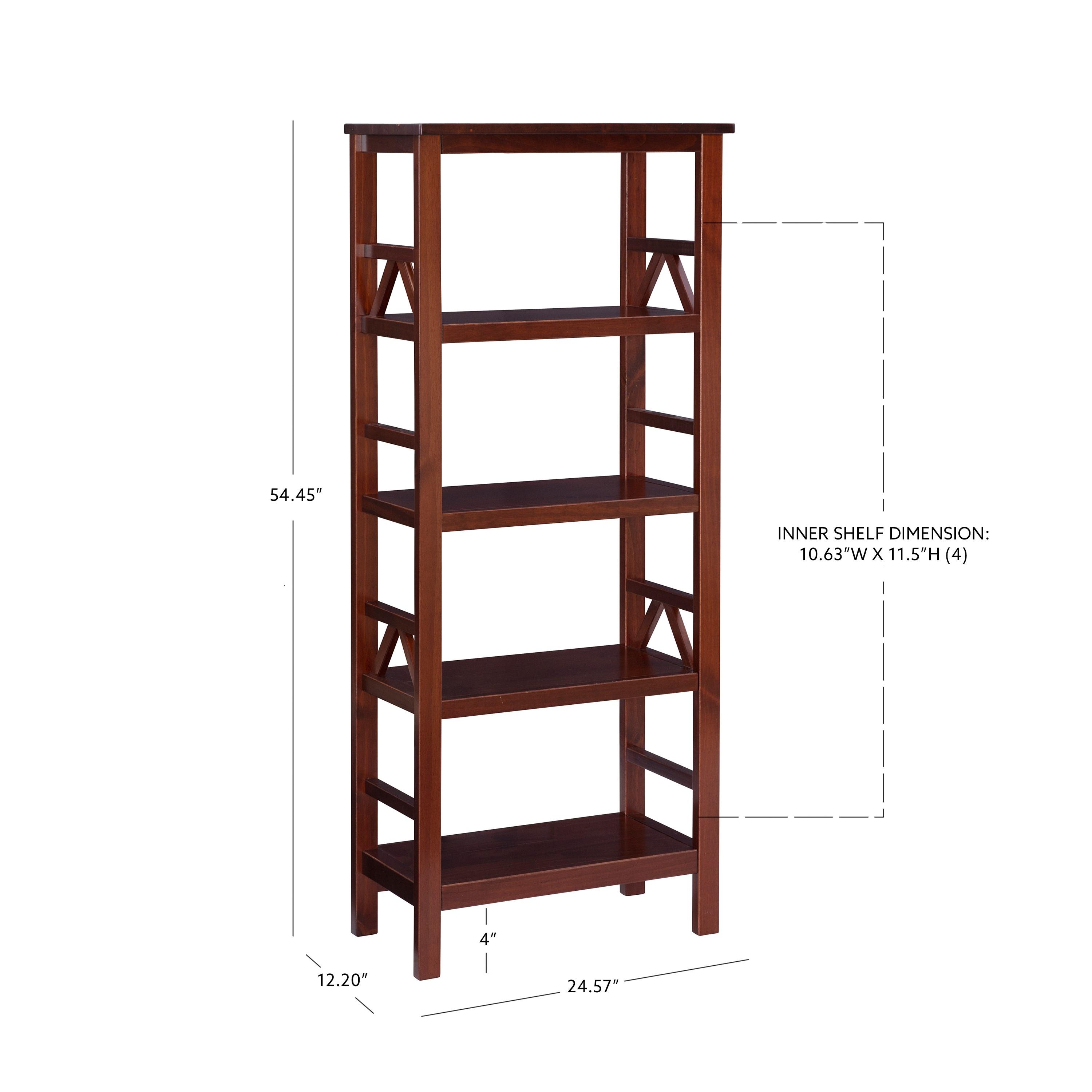 54.45" Titian Transitional Solid Wood Display and Storage Bookshelf Brown - Linon: Mid-Century Modern, 4 Fixed Shelves