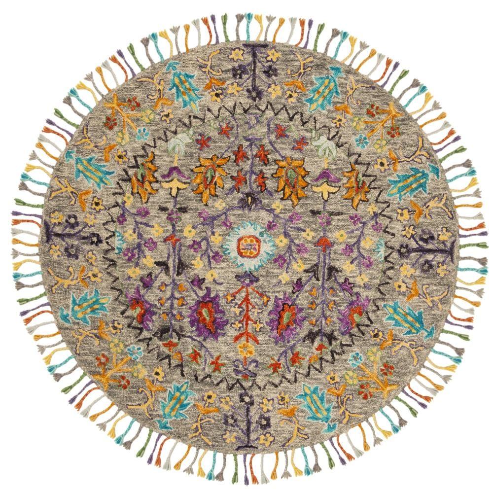 Blossom BLM453 Hand Tufted Indoor Area Rug - Grey/Multi - 8' Round - Safavieh