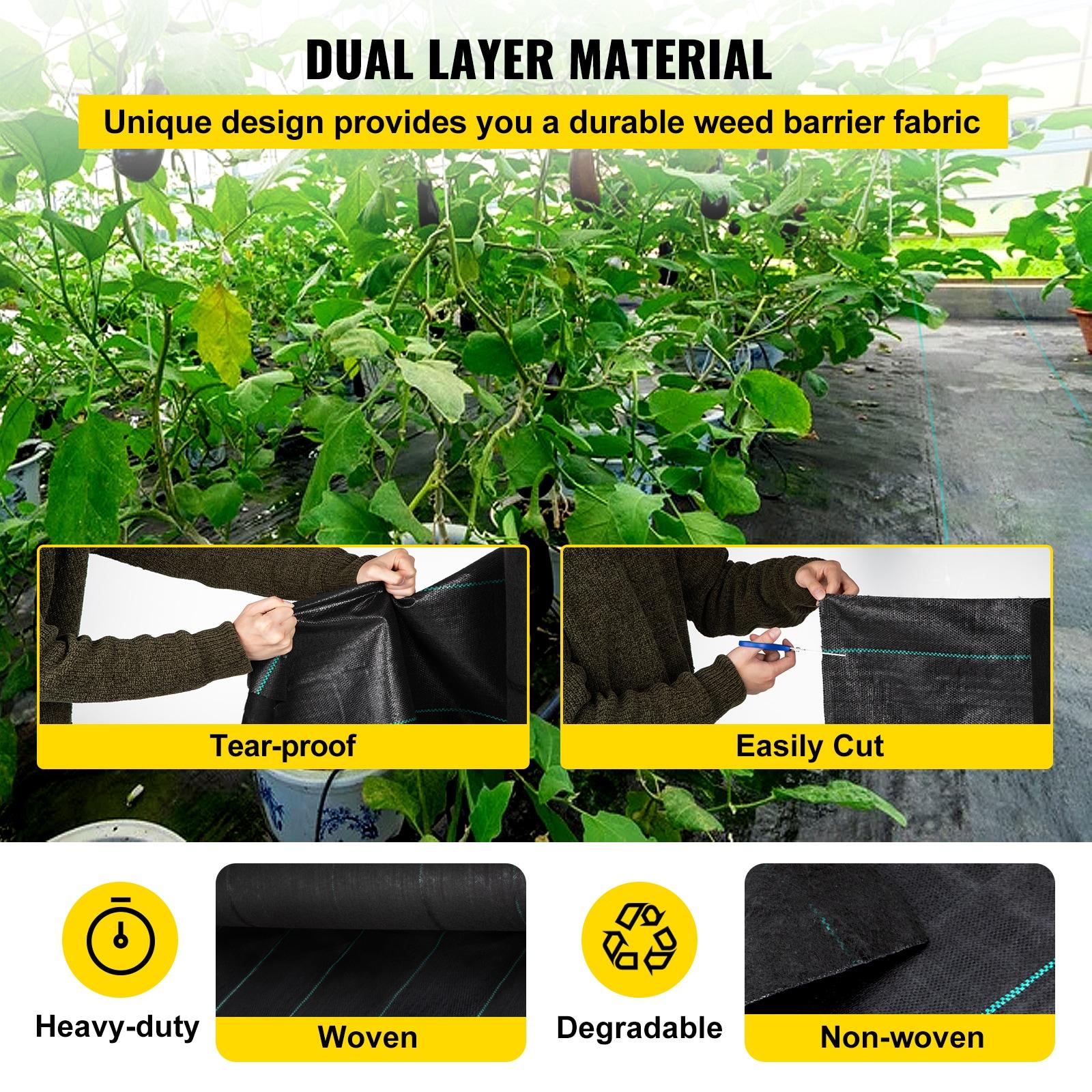 Premium Weed Barrier Garden Landscape Fabric 5OZ PP Woven Weed Control Fabric Gardening Mat Heavy Duty