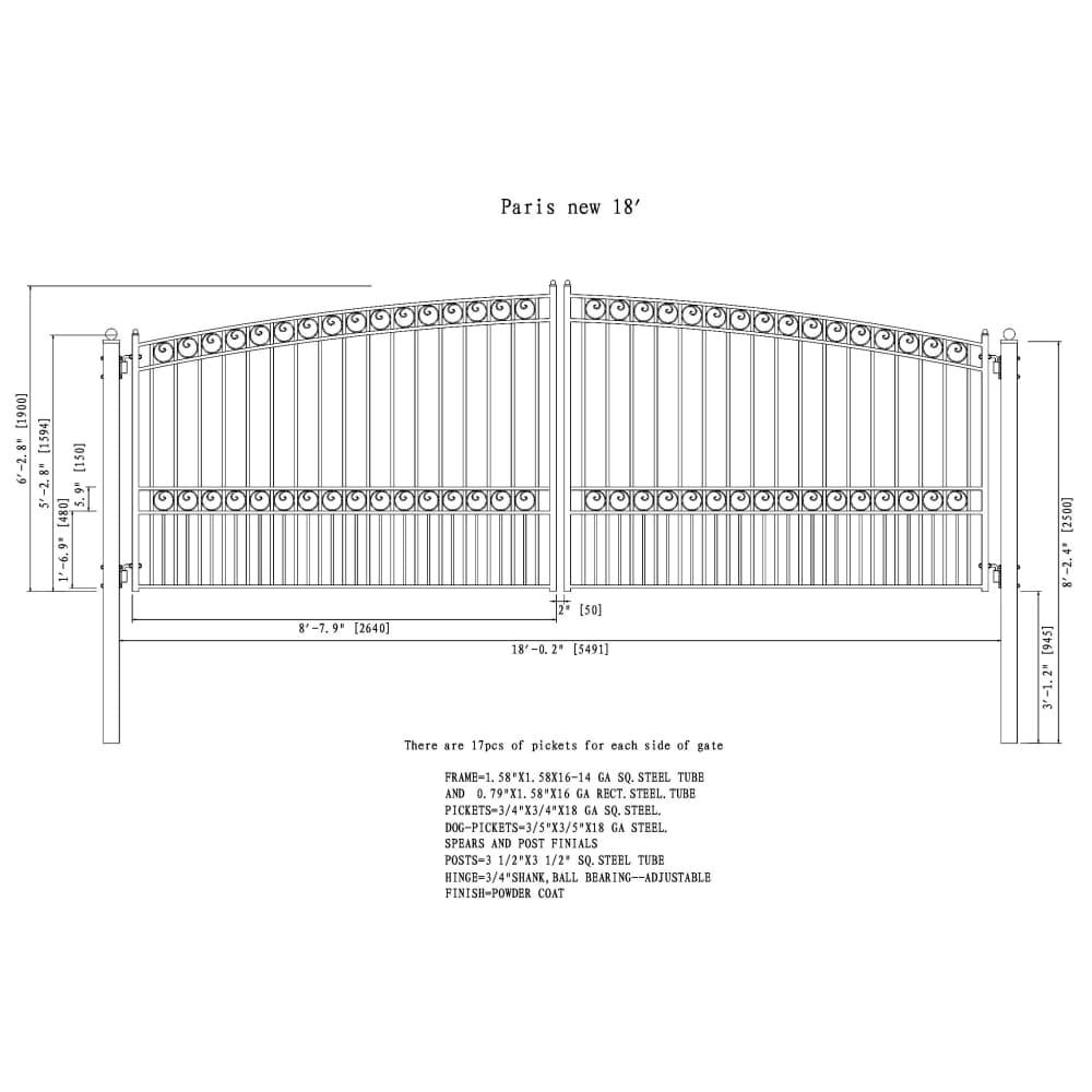 Steel Dual Swing Driveway Gate - PARIS Style