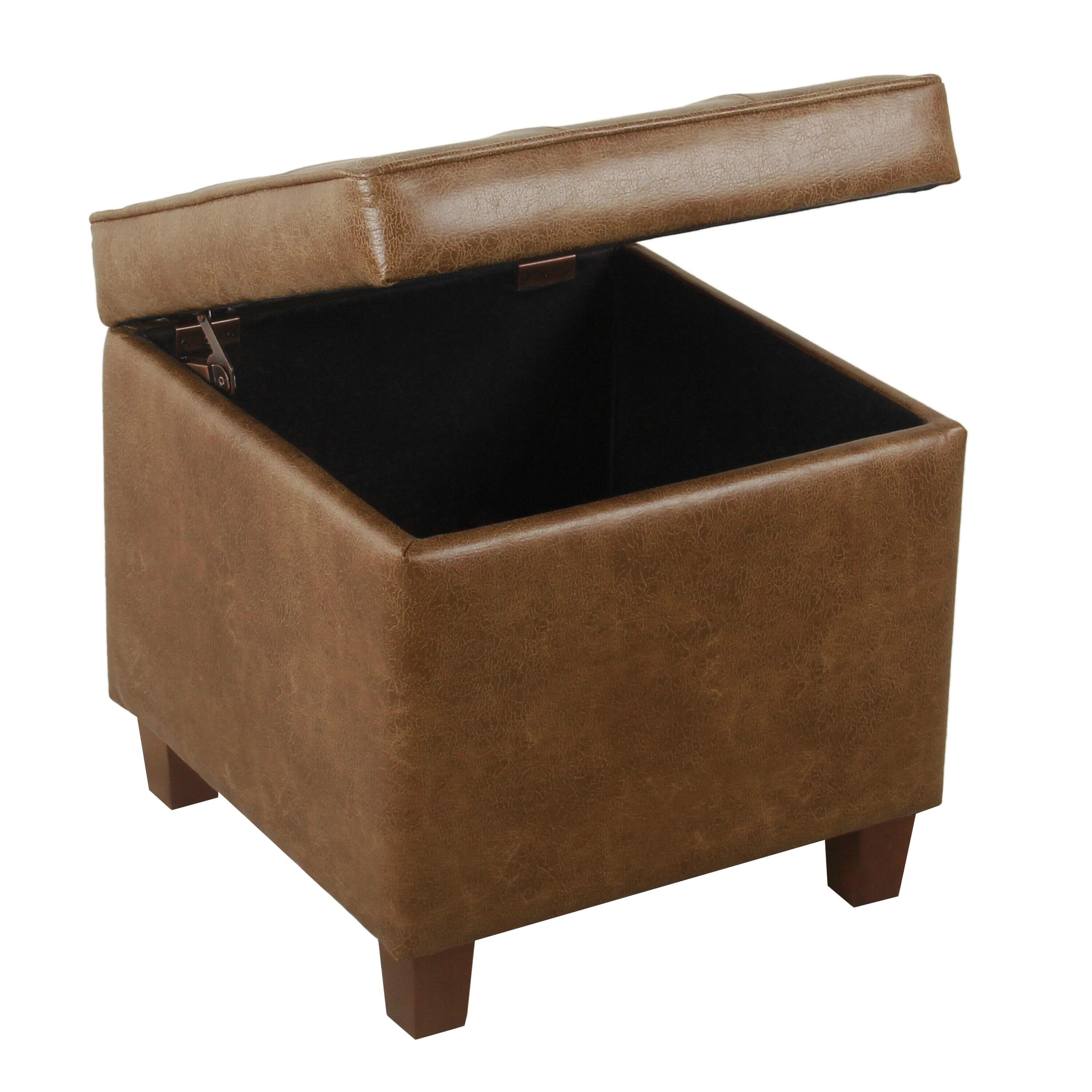 Square Tufted Faux Leather Storage Ottoman Brown - HomePop
