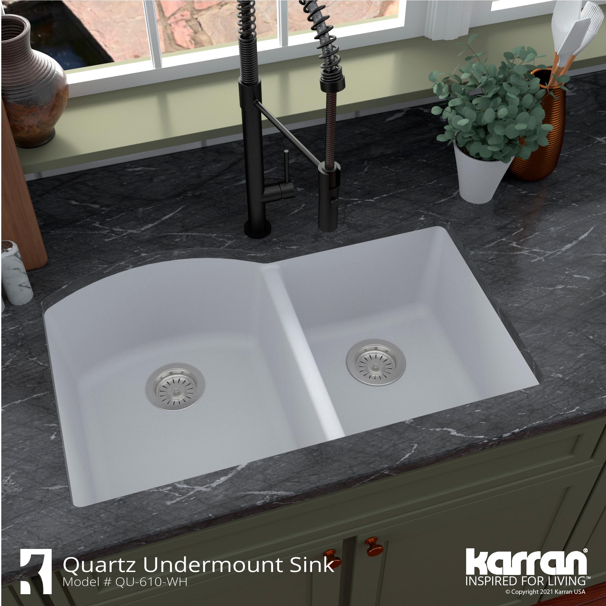 Karran Undermount Quartz Composite 32'' X 21'' 60/40 Double Bowl Kitchen Sink