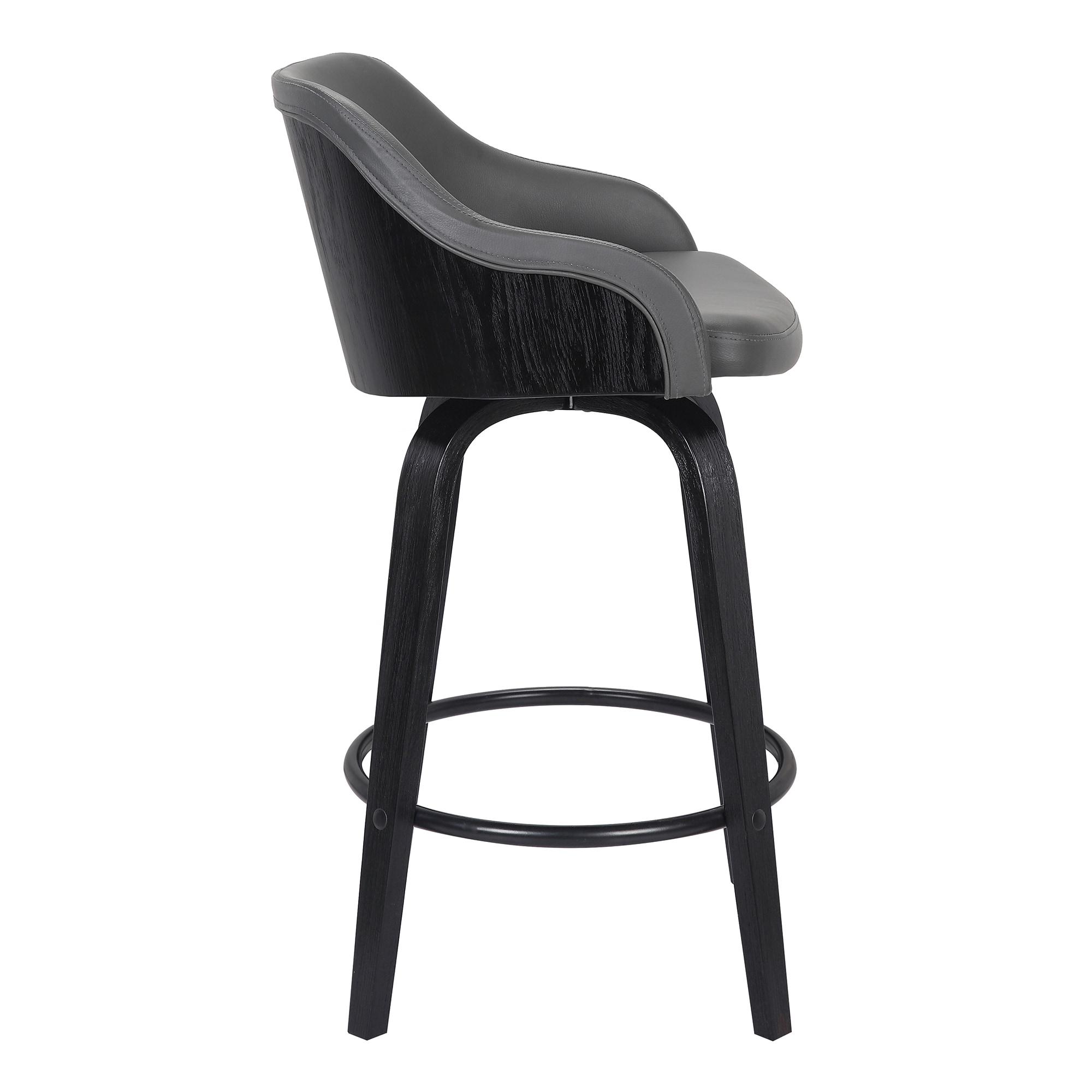 Alec Faux Leather Swivel Barstool, 30" Bar Height, Black and Gray