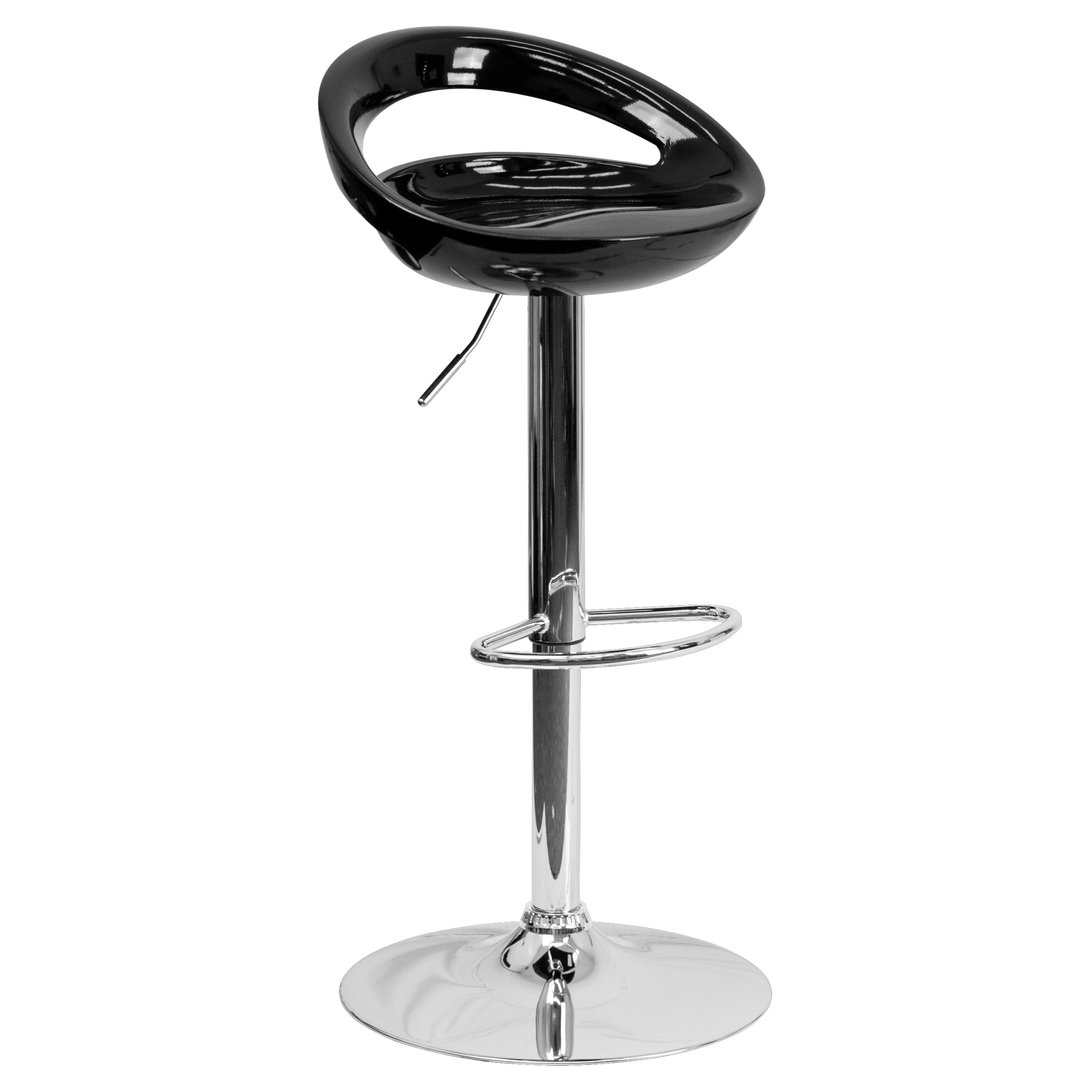 Flash Furniture Contemporary Black Plastic Adjustable Height Barstool with Rounded Cutout Back and Chrome Base