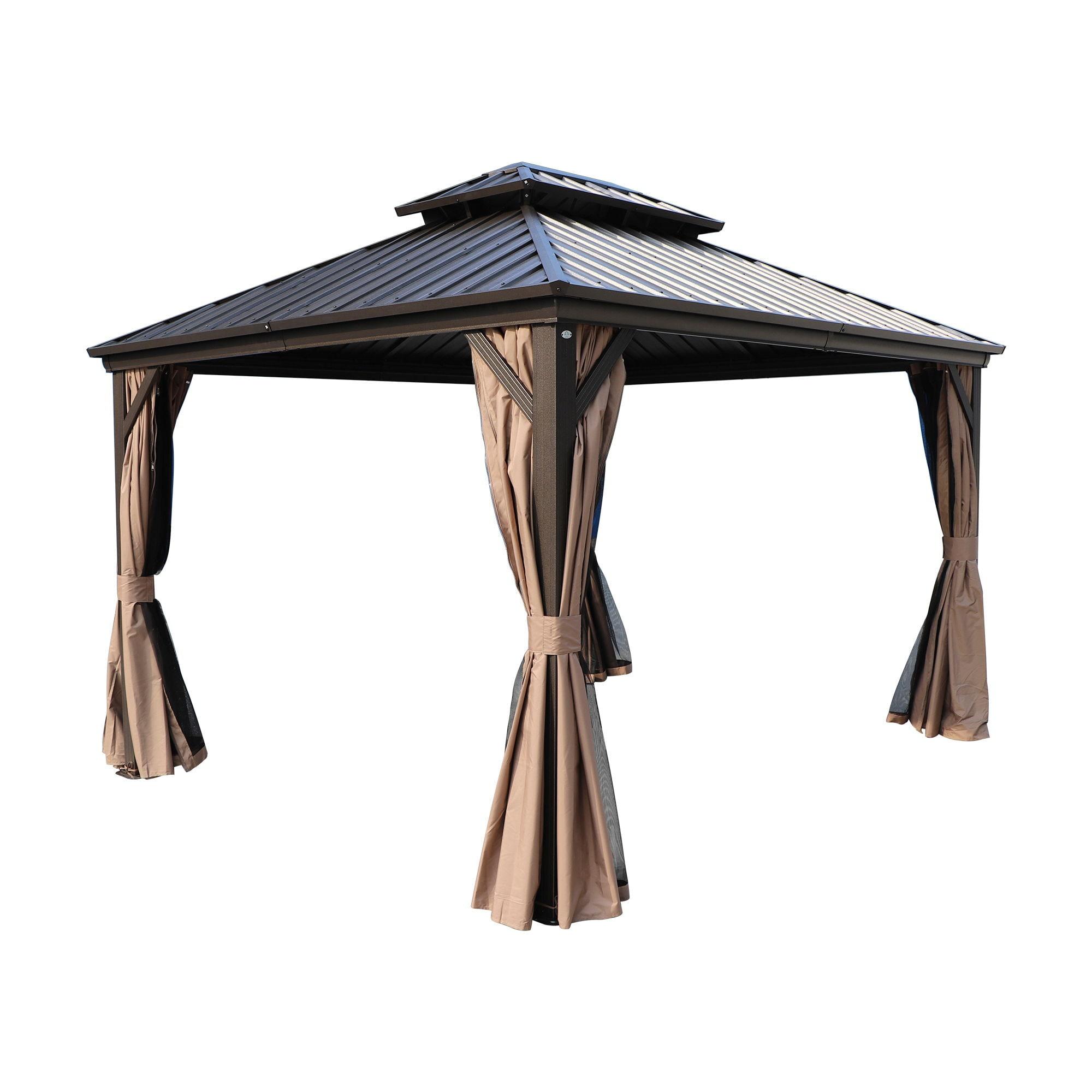Kozyard Kozyard Caesar Gray Double Roof Hardtop Gazebo with Privacy Curtain and Mosquito Netting