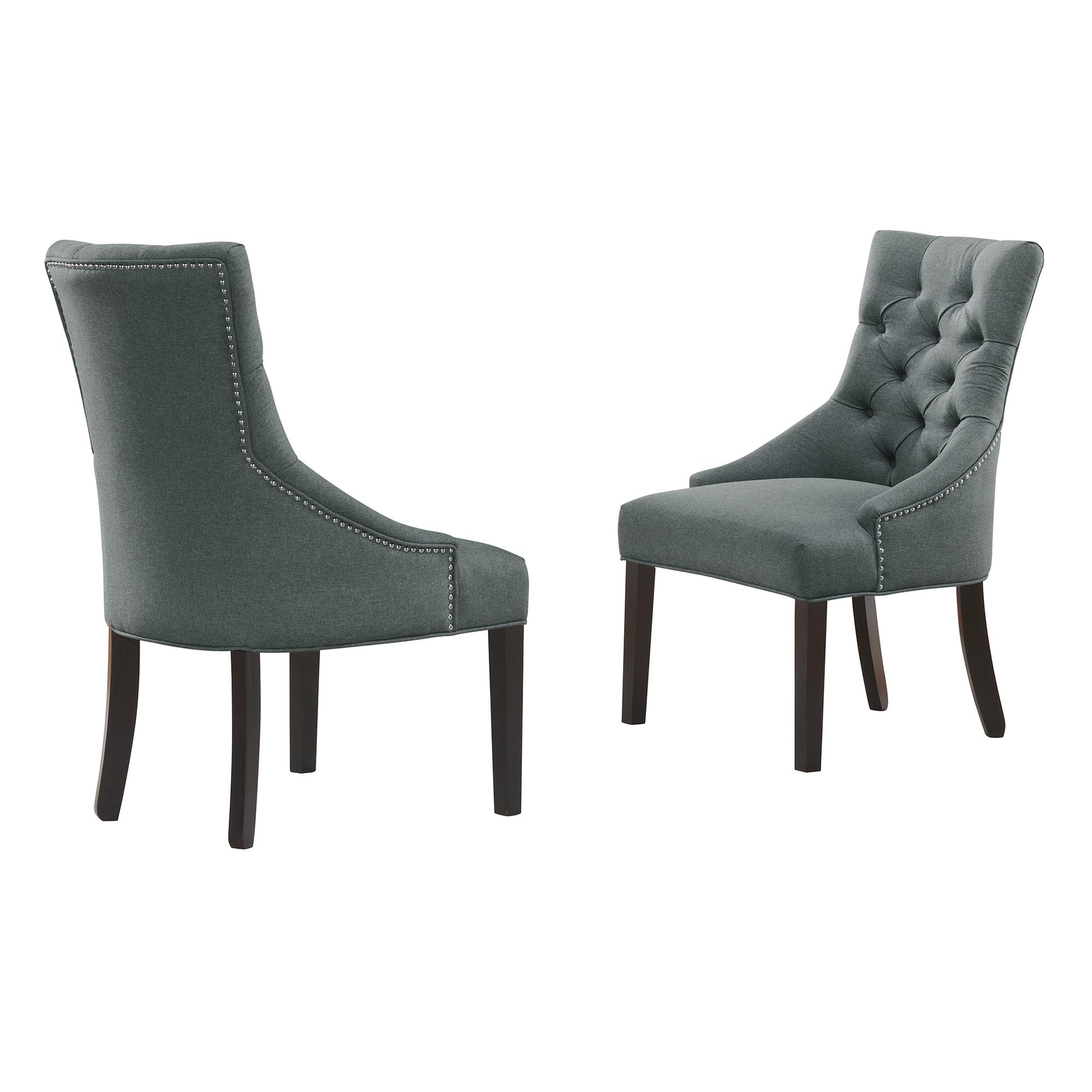 Set of 2 Haeys Tufted Upholstered Dining Armless Chairs Gray - Alaterre Furniture: Nailhead Trim, Polyester Fabric