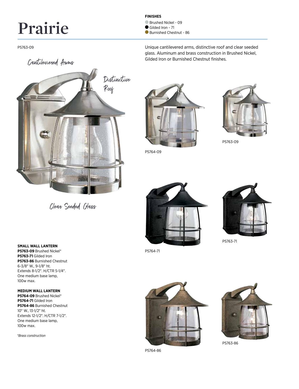 Progress Lighting Prairie 1-Light Large Wall Lantern, Burnished Chestnut, Seeded Glass