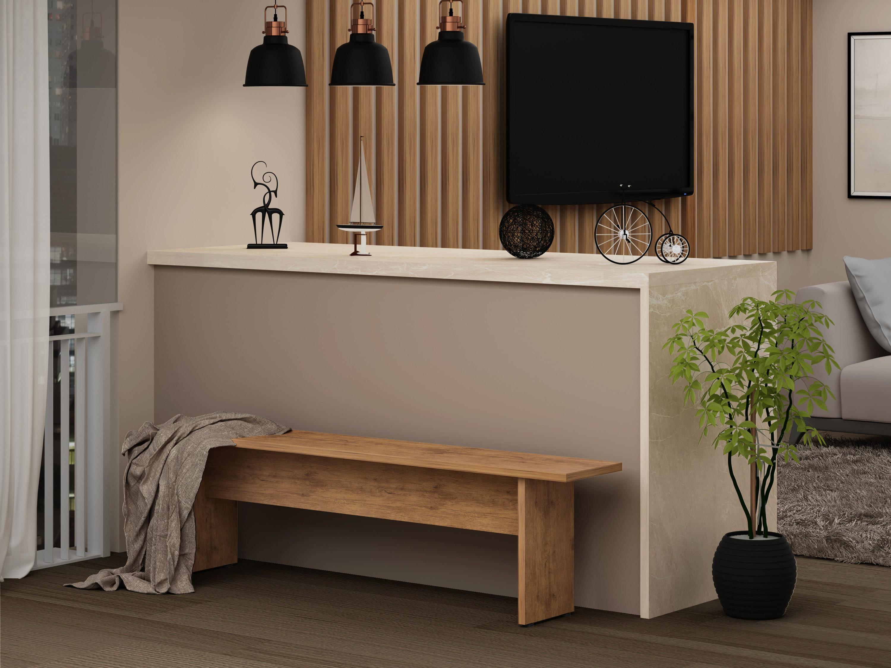 67.91" Nomad Dining Bench Natural - Manhattan Comfort: Rustic Farmhouse Style, Seats 2