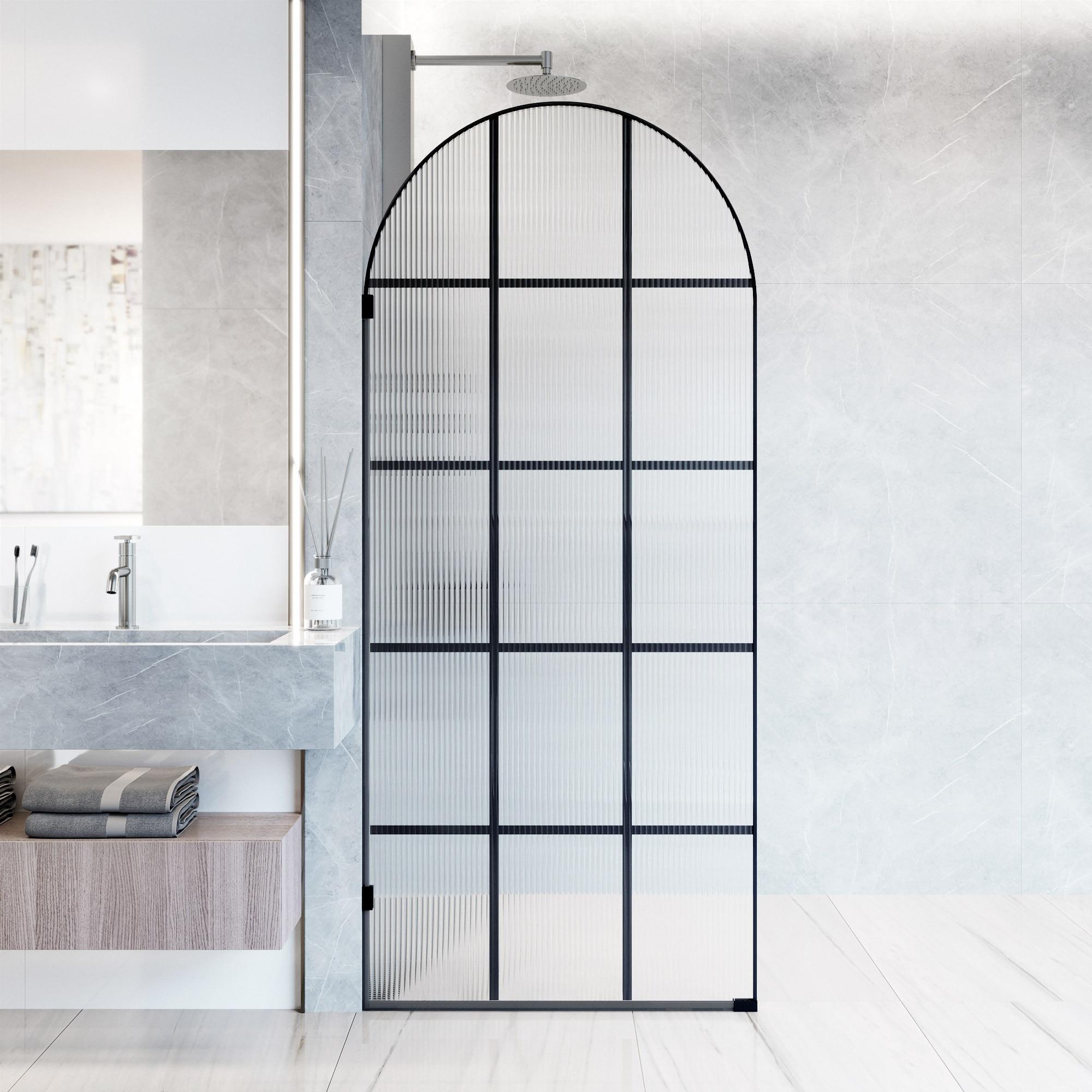 Arden 34" W x 78" H Fixed Framed Shower Screen with 3/8" Grid Fluted Glass