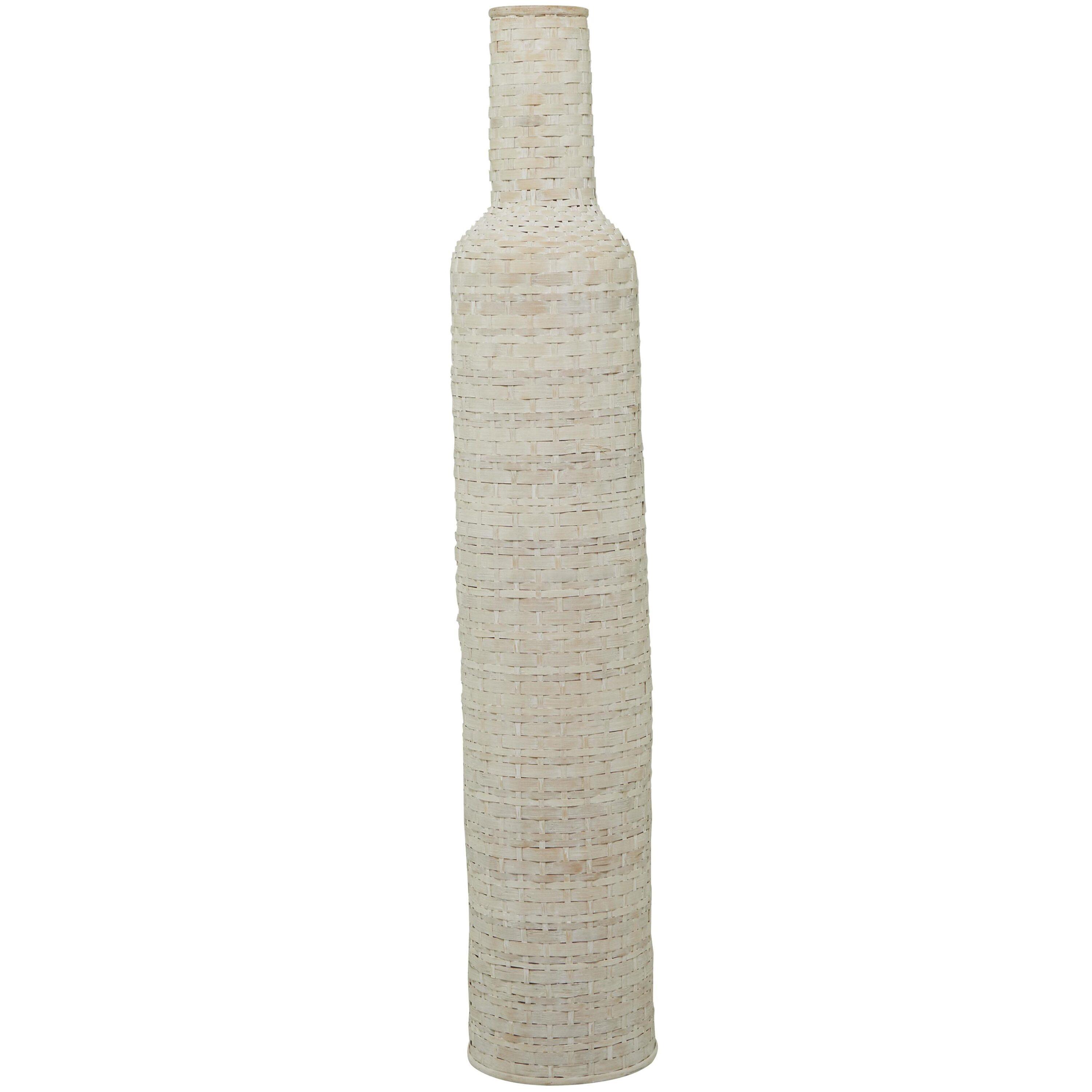 Studio 350 Florero Alto de Piso de Madera de Bambú Intrincadamente Tejido - Blanco O Marrón Blanco - 9"W, 48"H