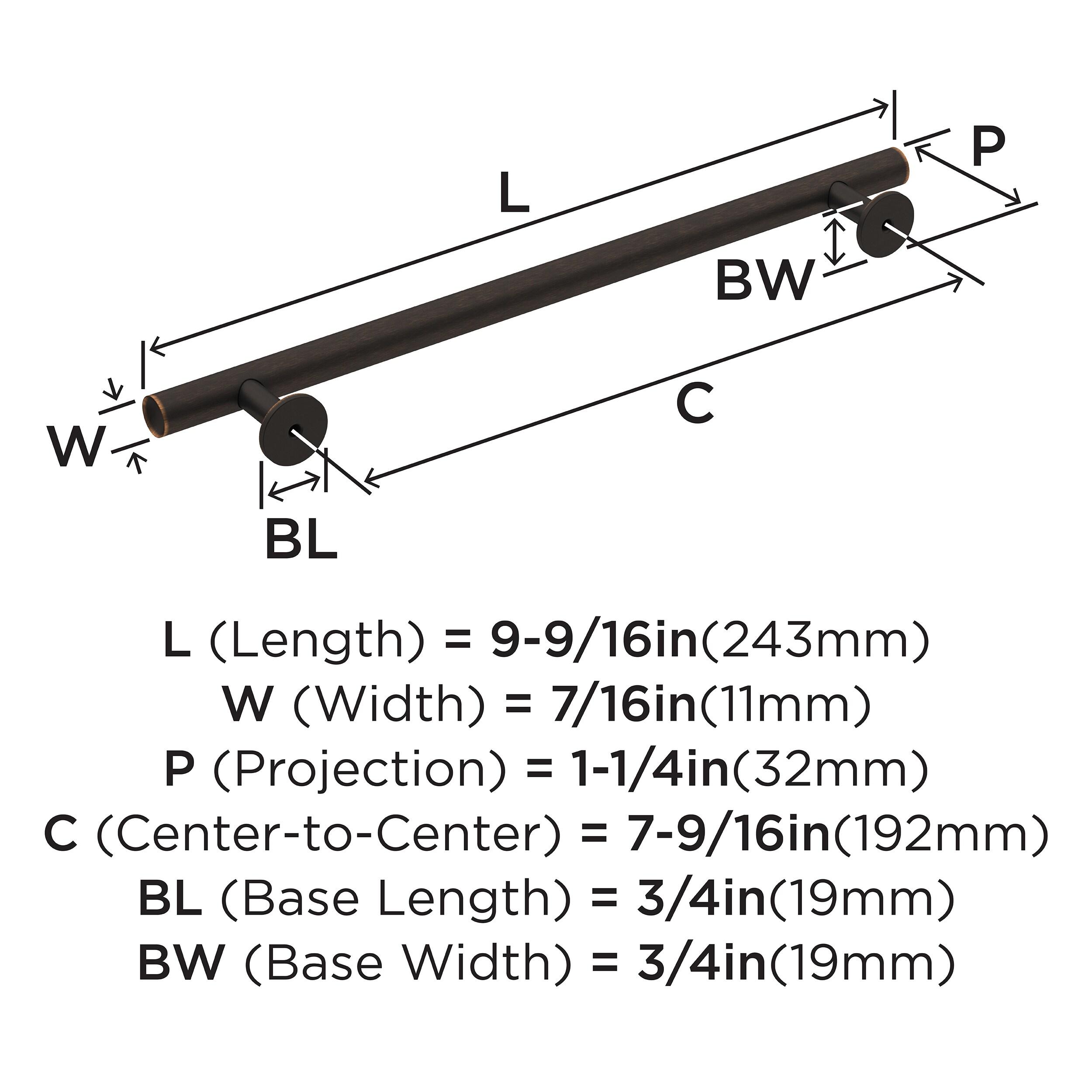 Amerock Radius 7-9/16 inch (192mm) Center-to-Center Oil-Rubbed Bronze Cabinet Pull