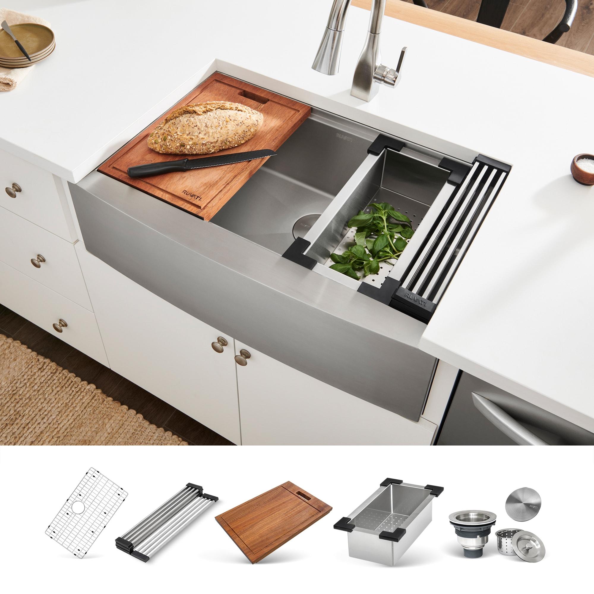 Ruvati 36-inch Apron-front Workstation Farmhouse Kitchen Sink 16 Gauge Stainless Steel Single Bowl