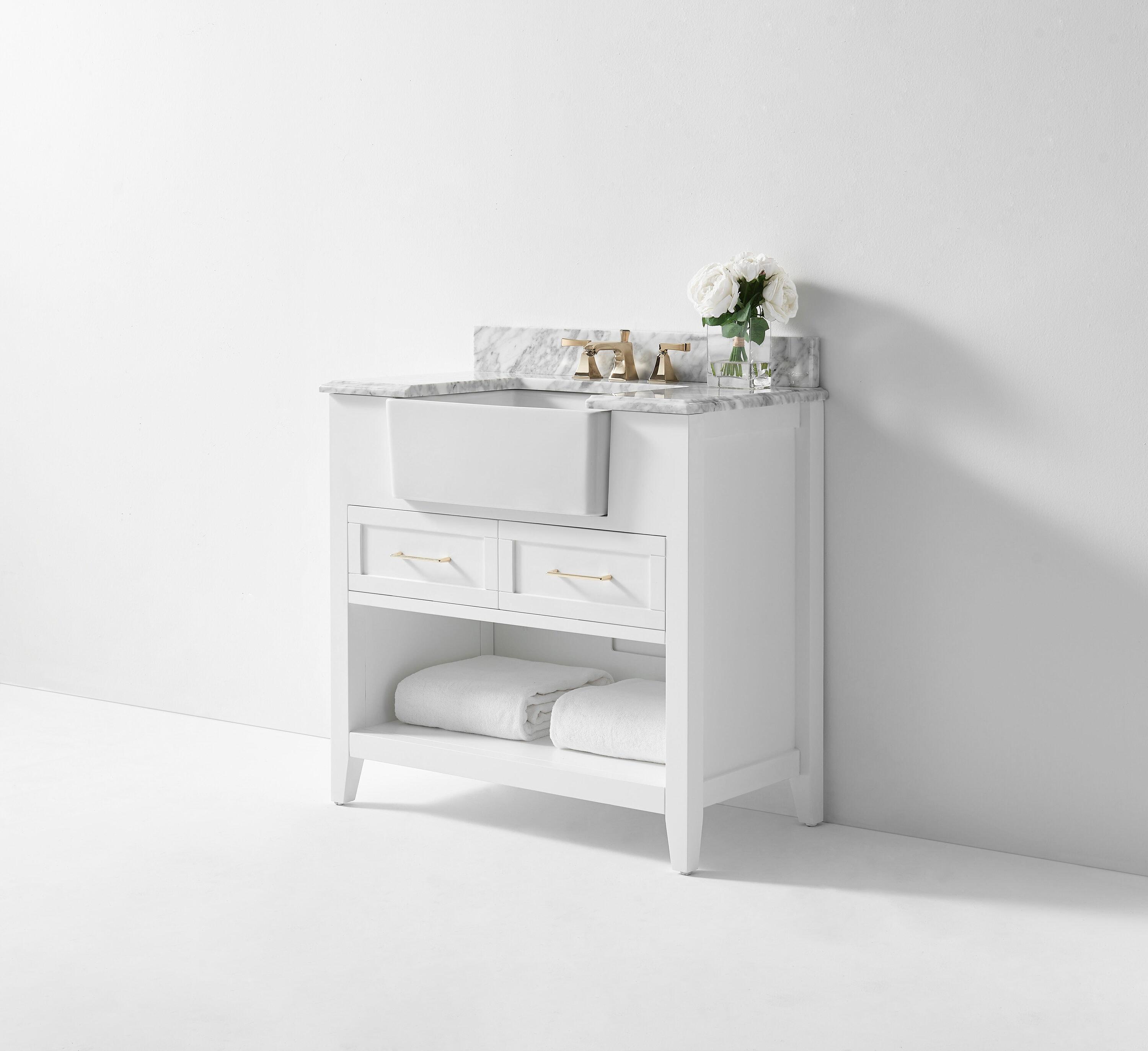Ancerre Designs Hayley 36" Farmhouse Wood Bathroom Vanity Set in White