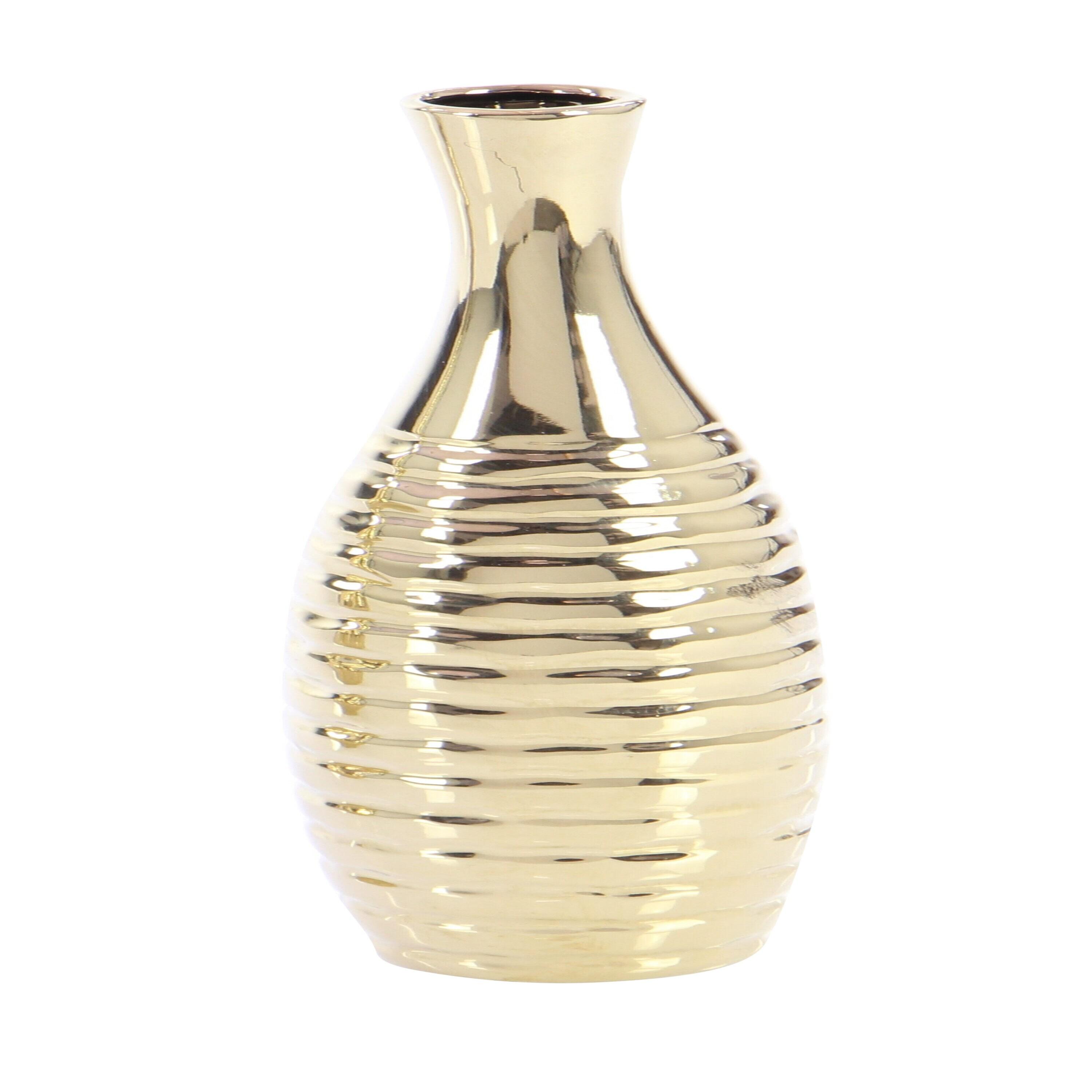 Olivia & May Decorative Ceramic Vases Gold 12" 3pk: Stoneware Novelty Containers, Spot Clean, Set of Three