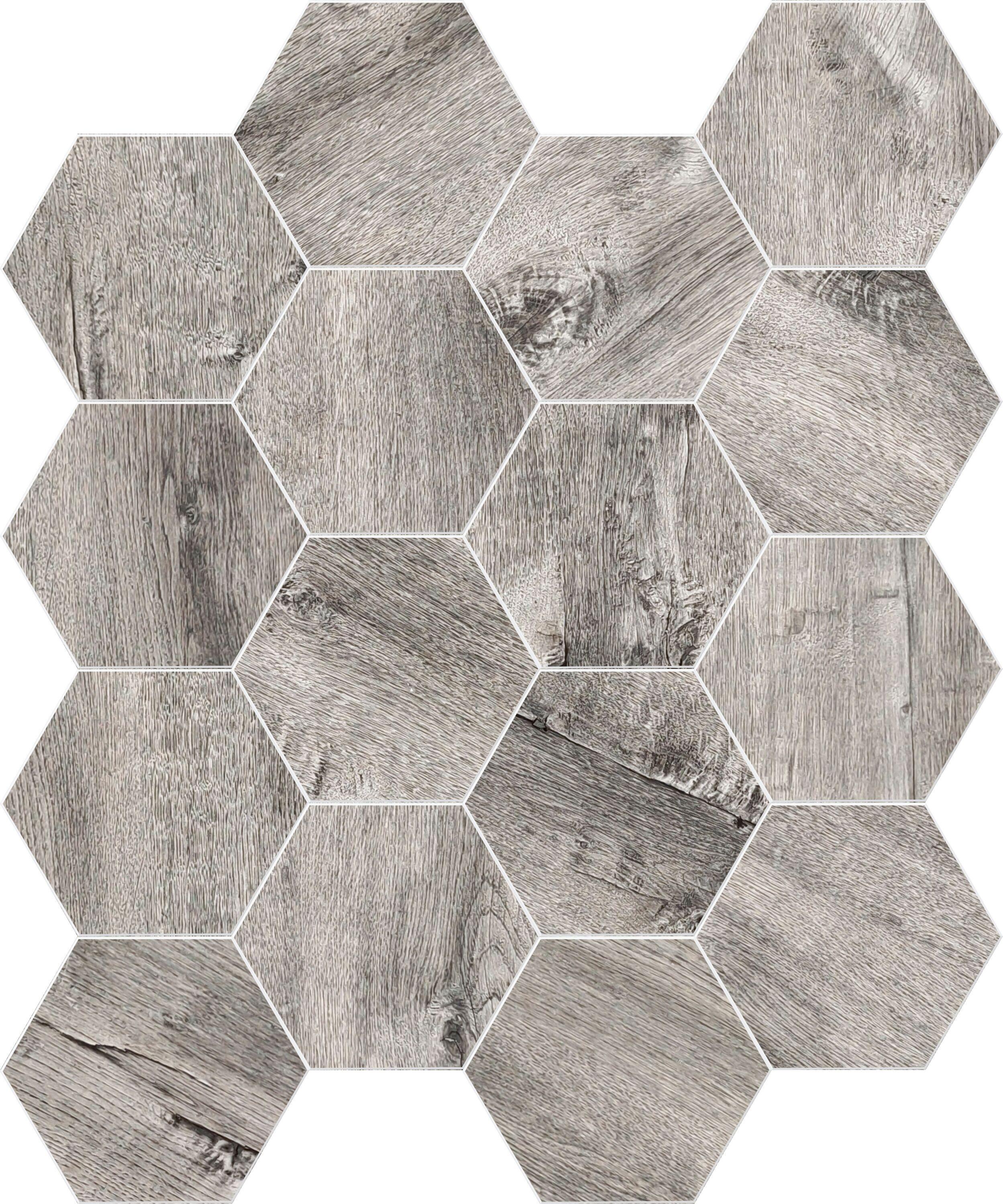 Hexagon Gray Wood Grain Peel and Stick Wall Tile