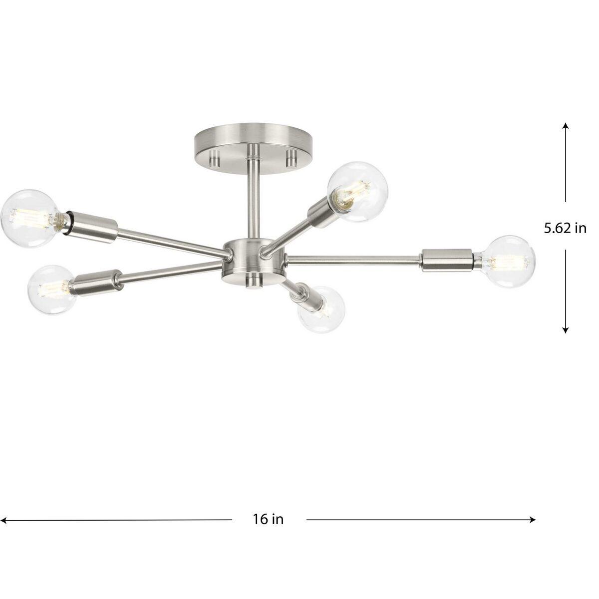 Progress Lighting, Delayne Collection, 5-Light Semi-Flush Mount, Brushed Nickel, No Shade