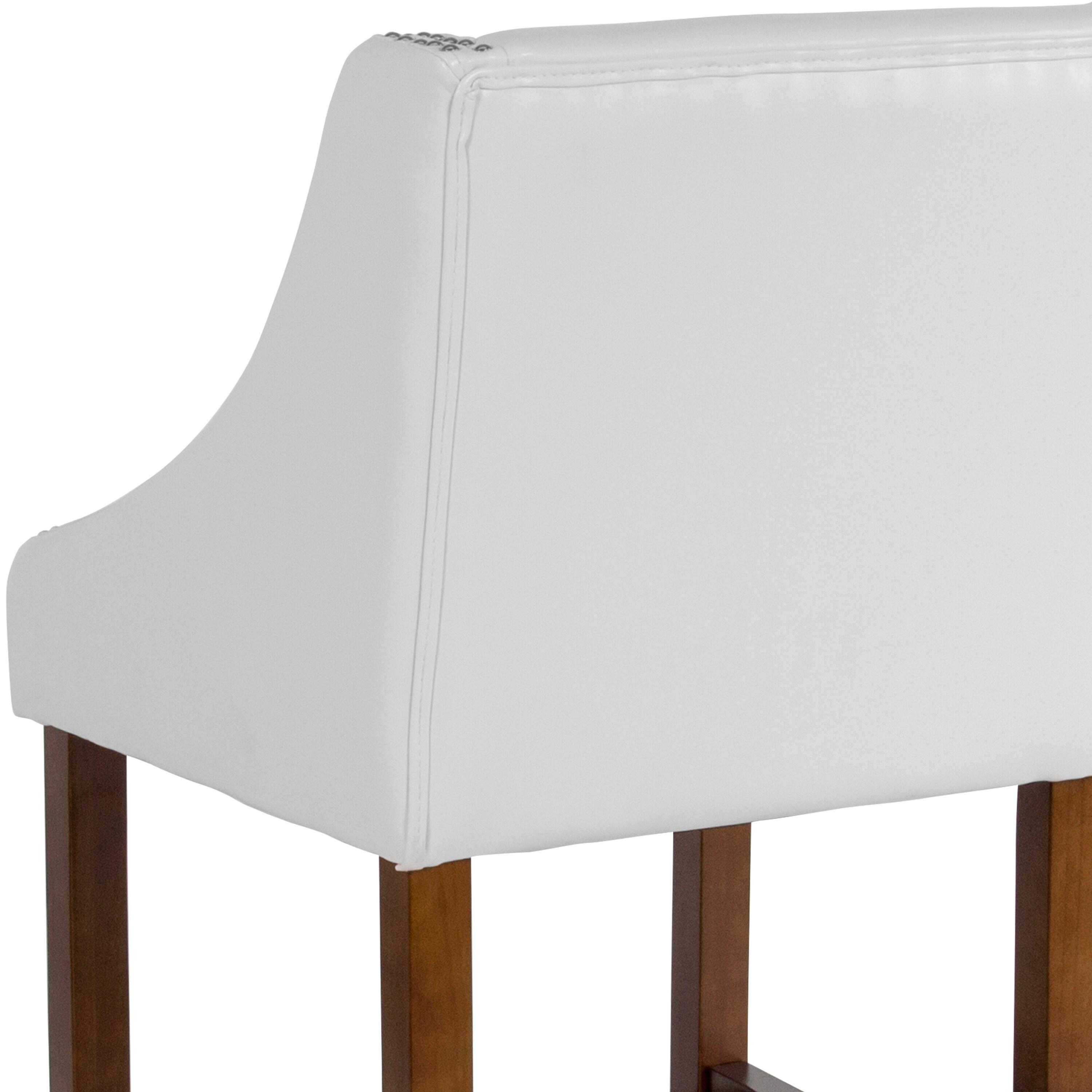 Flash Furniture Carmel Series 24" High Transitional Walnut Counter Height Stool with Nail Trim in White LeatherSoft