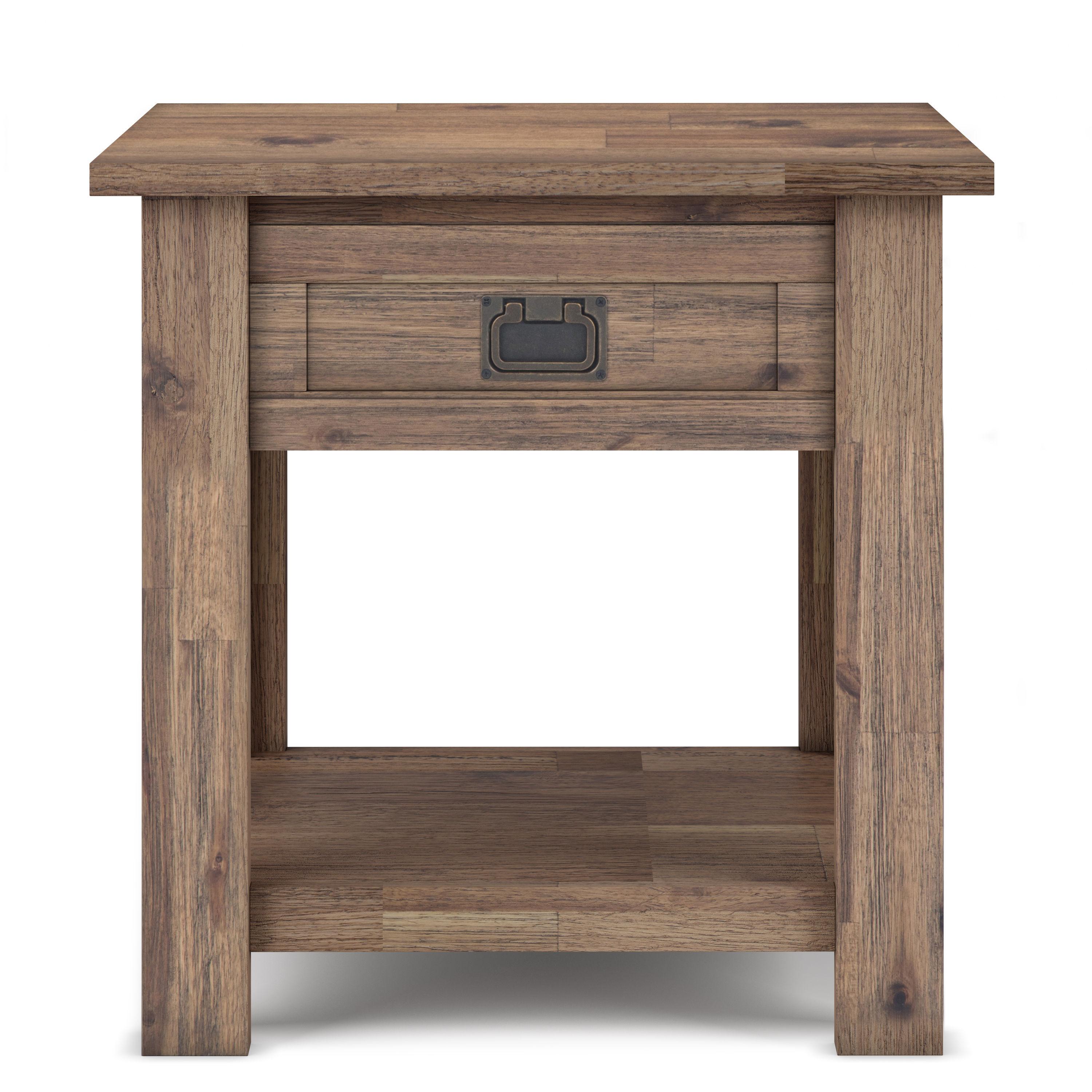 Simpli Home Monroe 22" Square Rustic Solid Wood End Table in Rustic Aged Brown