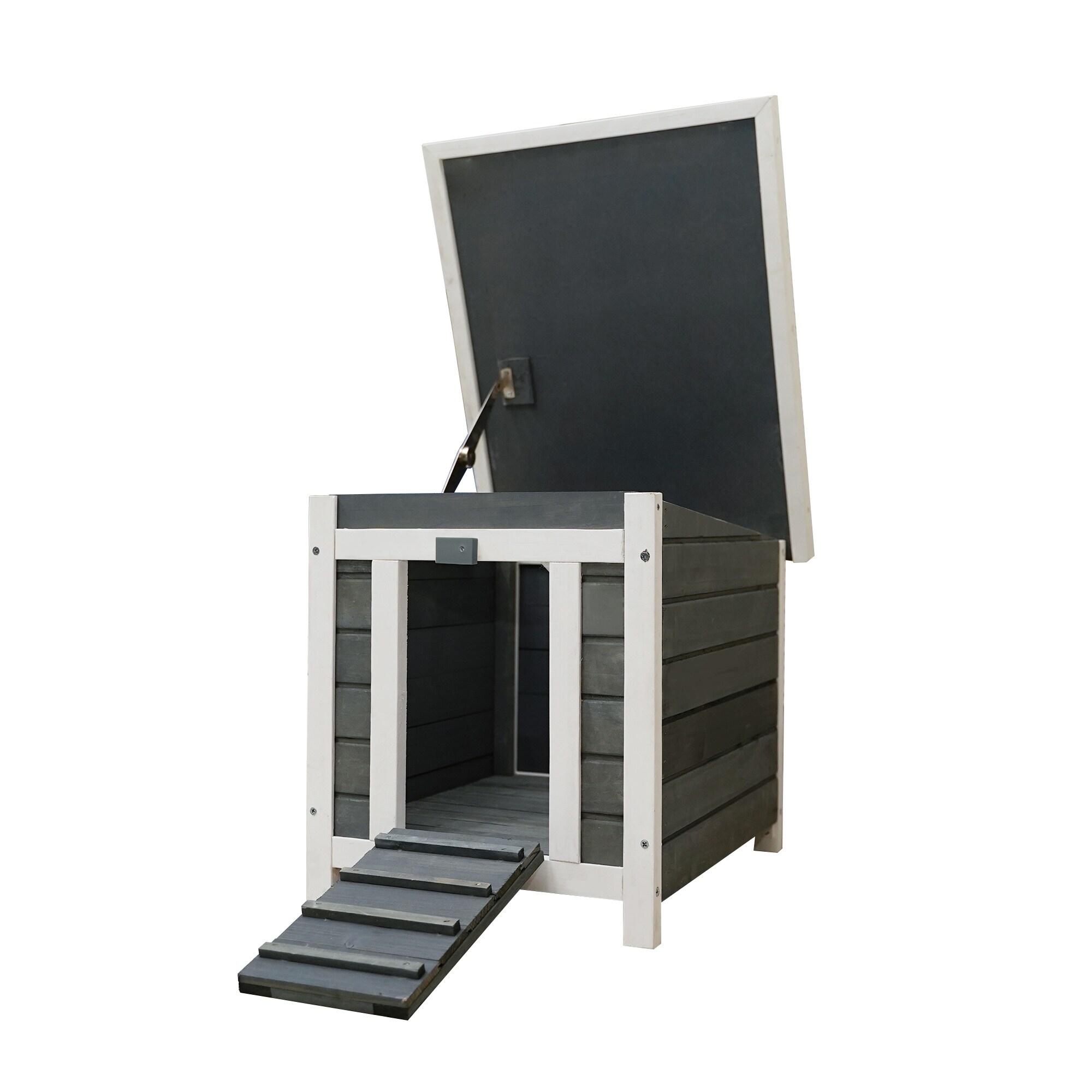 Gray and White Wooden Outdoor Rabbit Hutch with Lockable Door