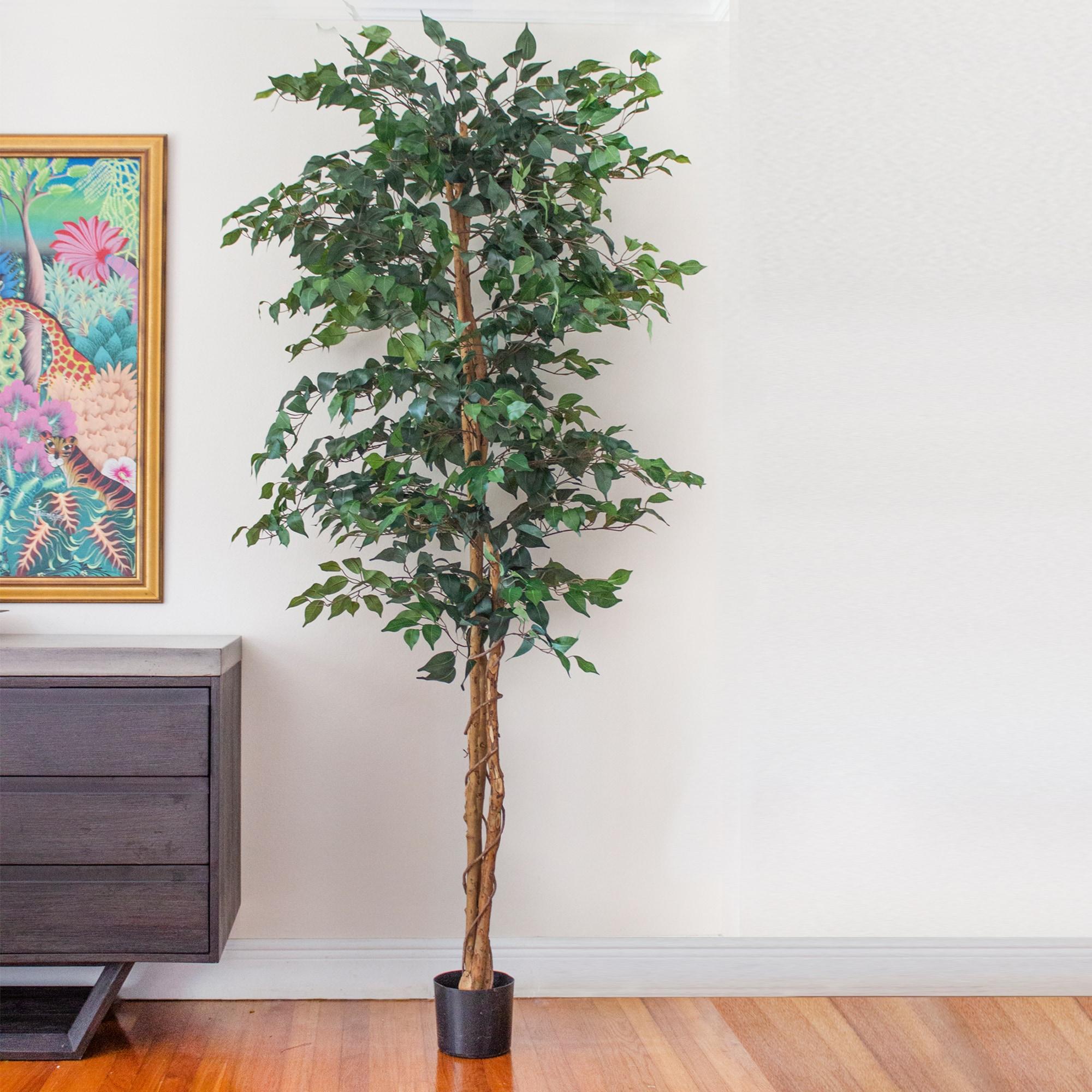 84" Artificial Ficus Tree in Pot Black - Nearly Natural: Indoor Faux Plant with Polyester Leaves, Iron No Assembly Required