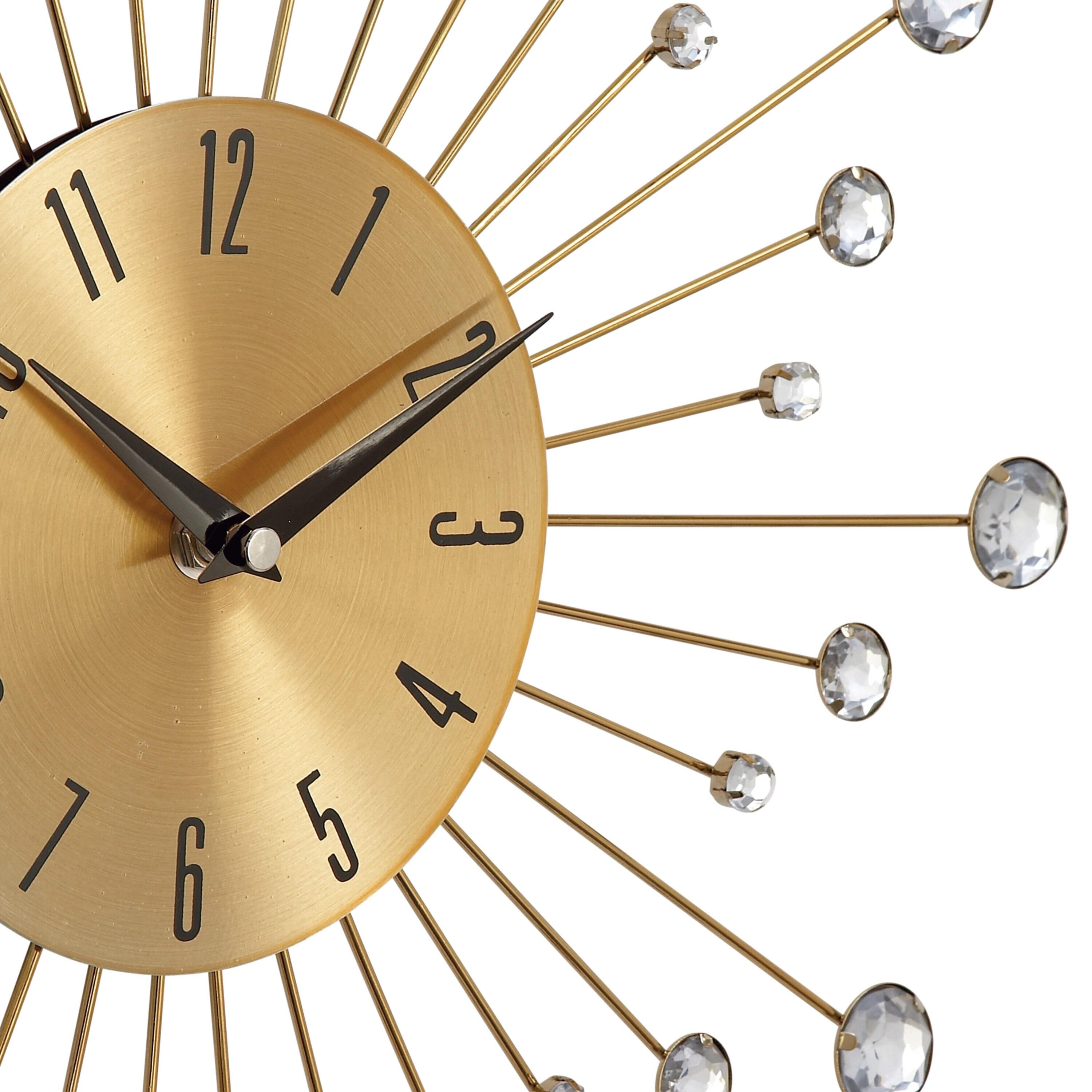 DecMode Gold Metal Glam Wall Clock, 15”L x 0.5”W x 15”H, Features Starburst Design