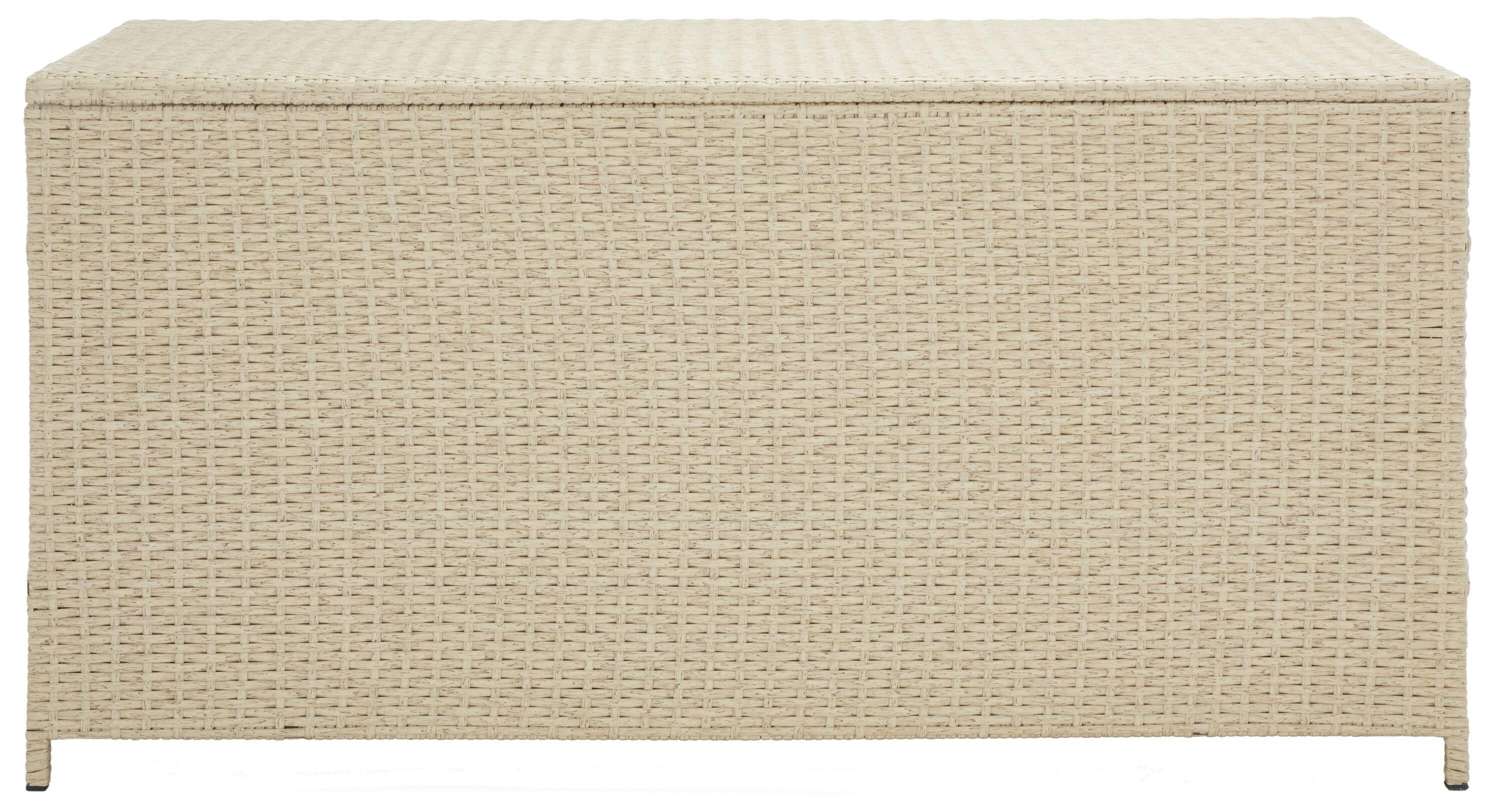 Oliveira Outdoor Cushion Deck Box - Beige/White Cushion - Safavieh