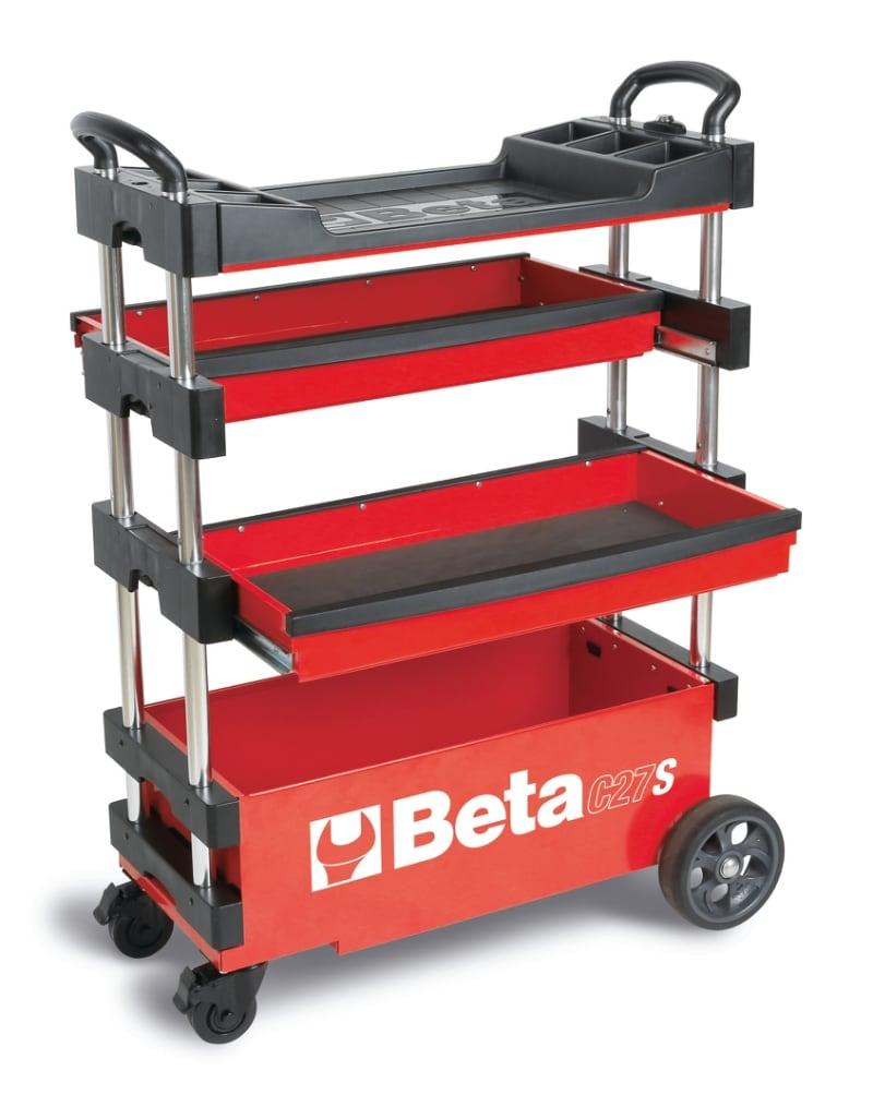 Beta Beta C27S Collapsible Tool Cart, 4” Steering Casters with Brake, 110 Pound Load Capacity