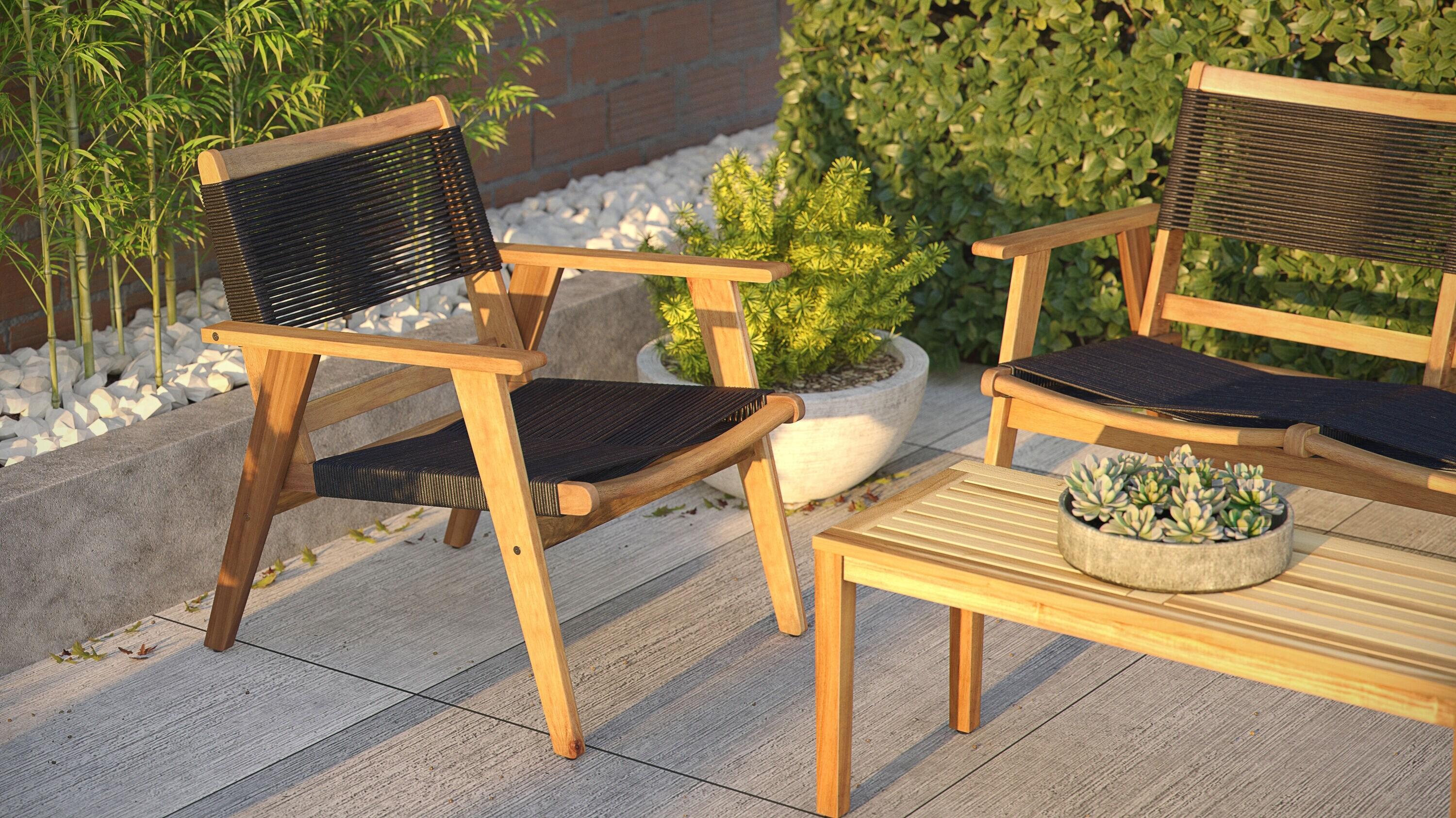 PatioSense Patio Sense Kingsmen Armchair ,Natural Finish ,Midcentury Modern Sofa Chair ,Indoor & Outdoors