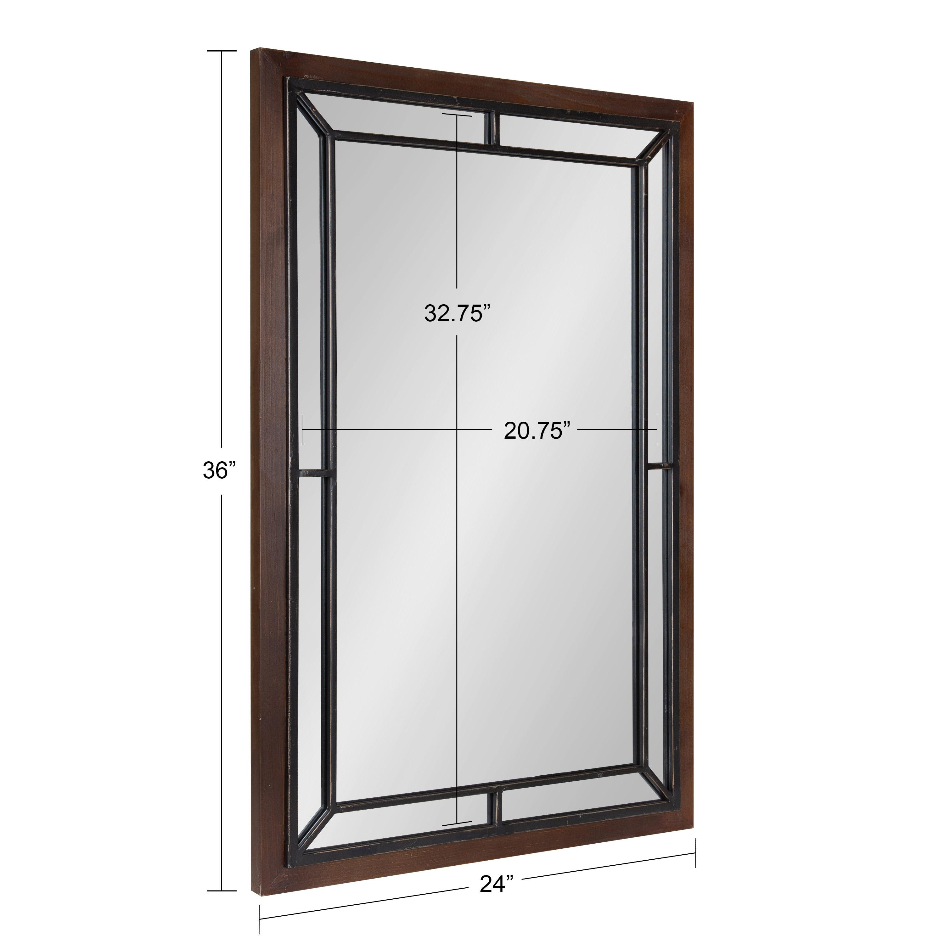 Kate & Laurel All Things Decor 24" x 36" Audubon Rectangle Wall Mirror Rustic Brown : Vintage Farmhouse Style, MDF Frame