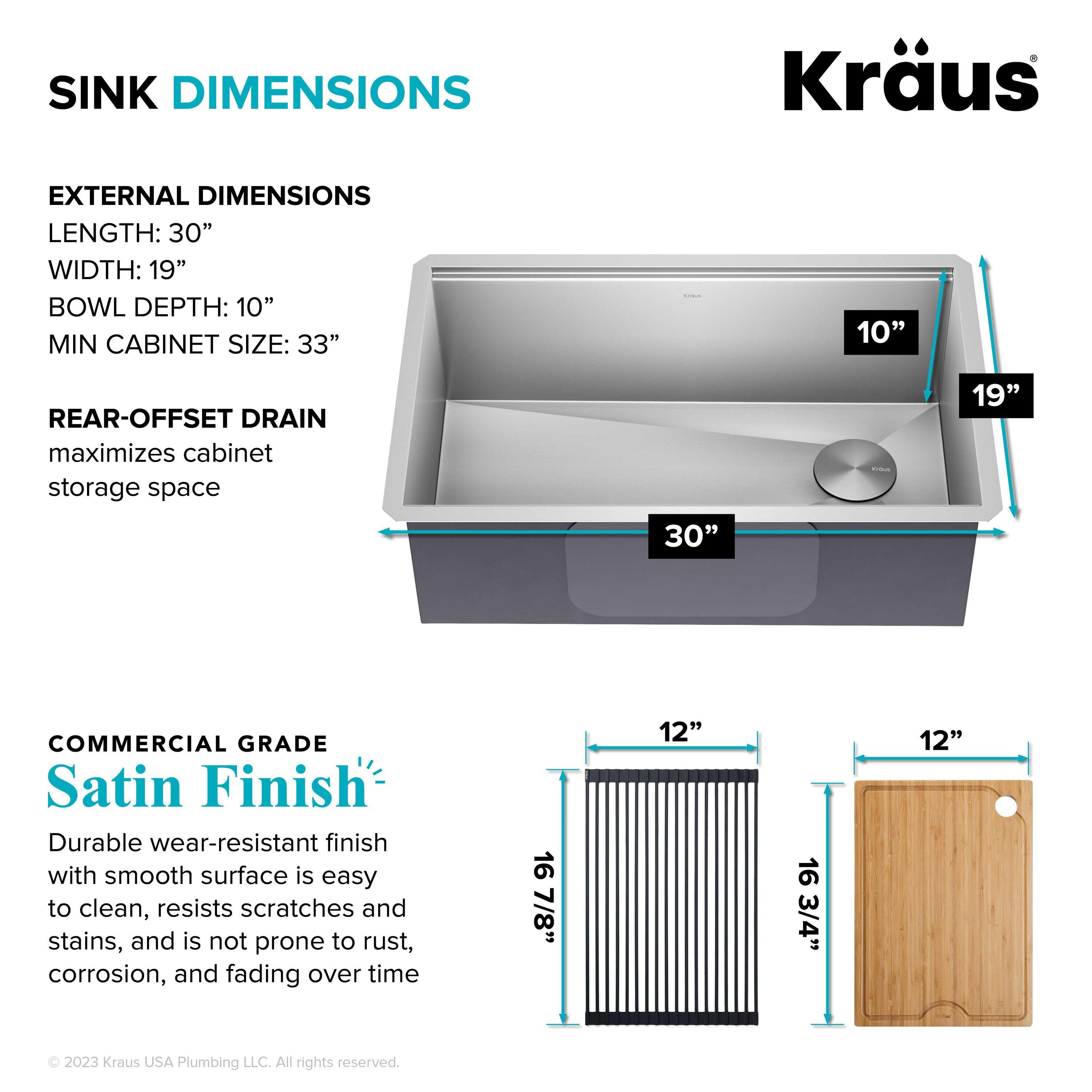 KRAUS Kore™ Workstation 30-inch L Undermount 16 Gauge Single Bowl Stainless Steel Kitchen Sink with Accessories