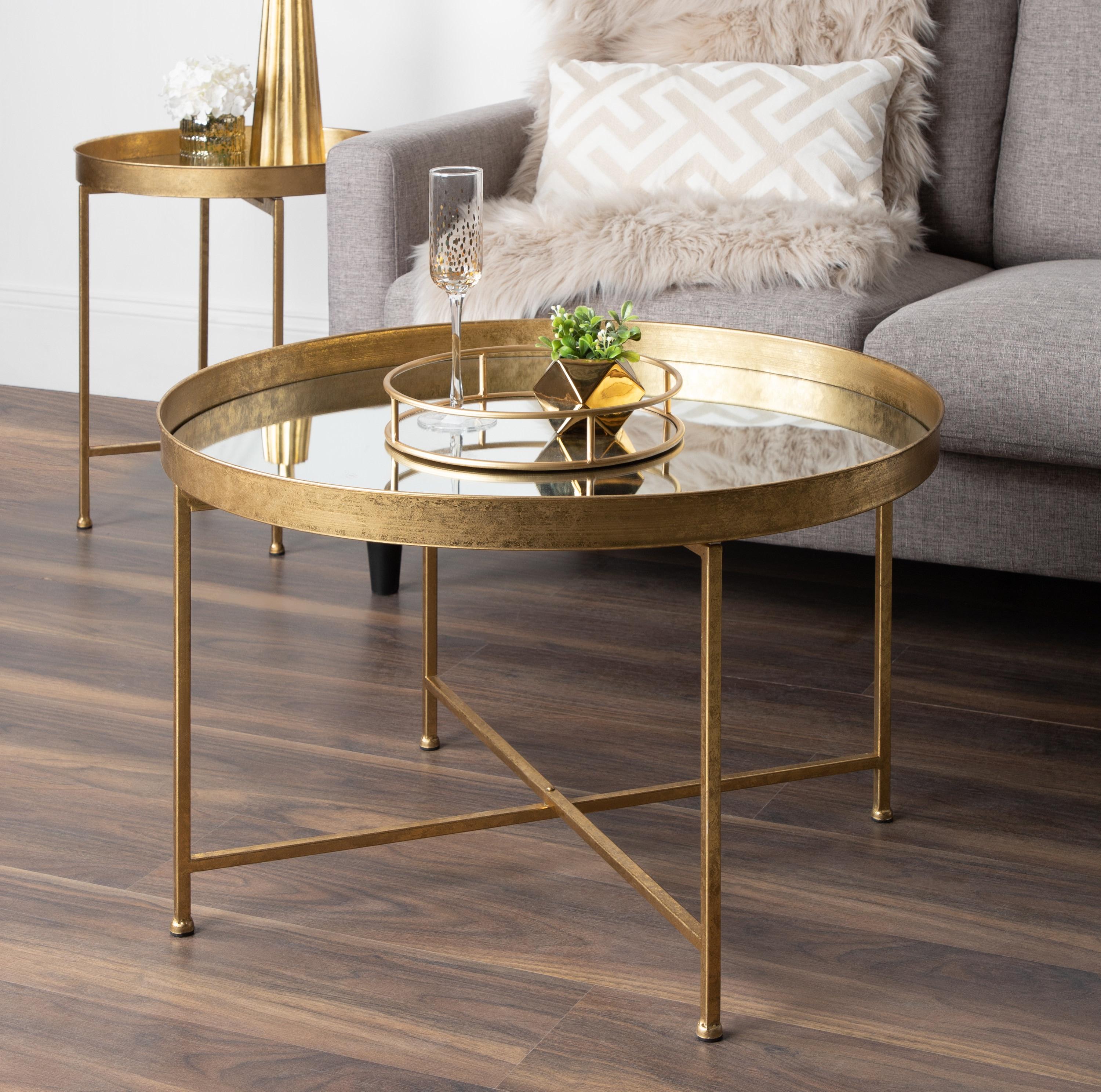 Kate and Laurel Celia Round Metal Side Table, 18.25x18.25x22, Gold and Mirror