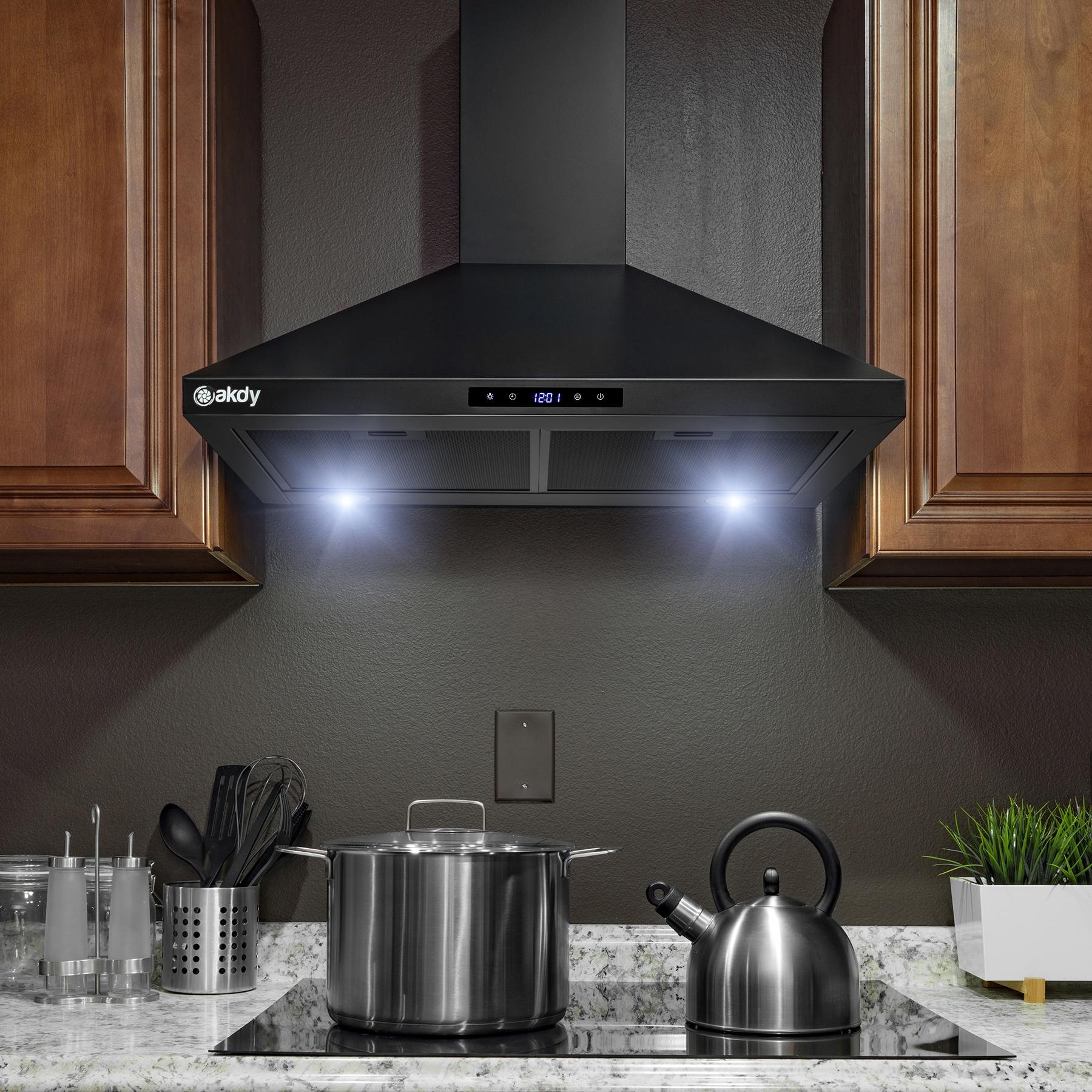 30-inch Convertible 217CFM Wall Mount Range Hood in Black Painted Stainless Steel with Mesh Filters and LED Lights