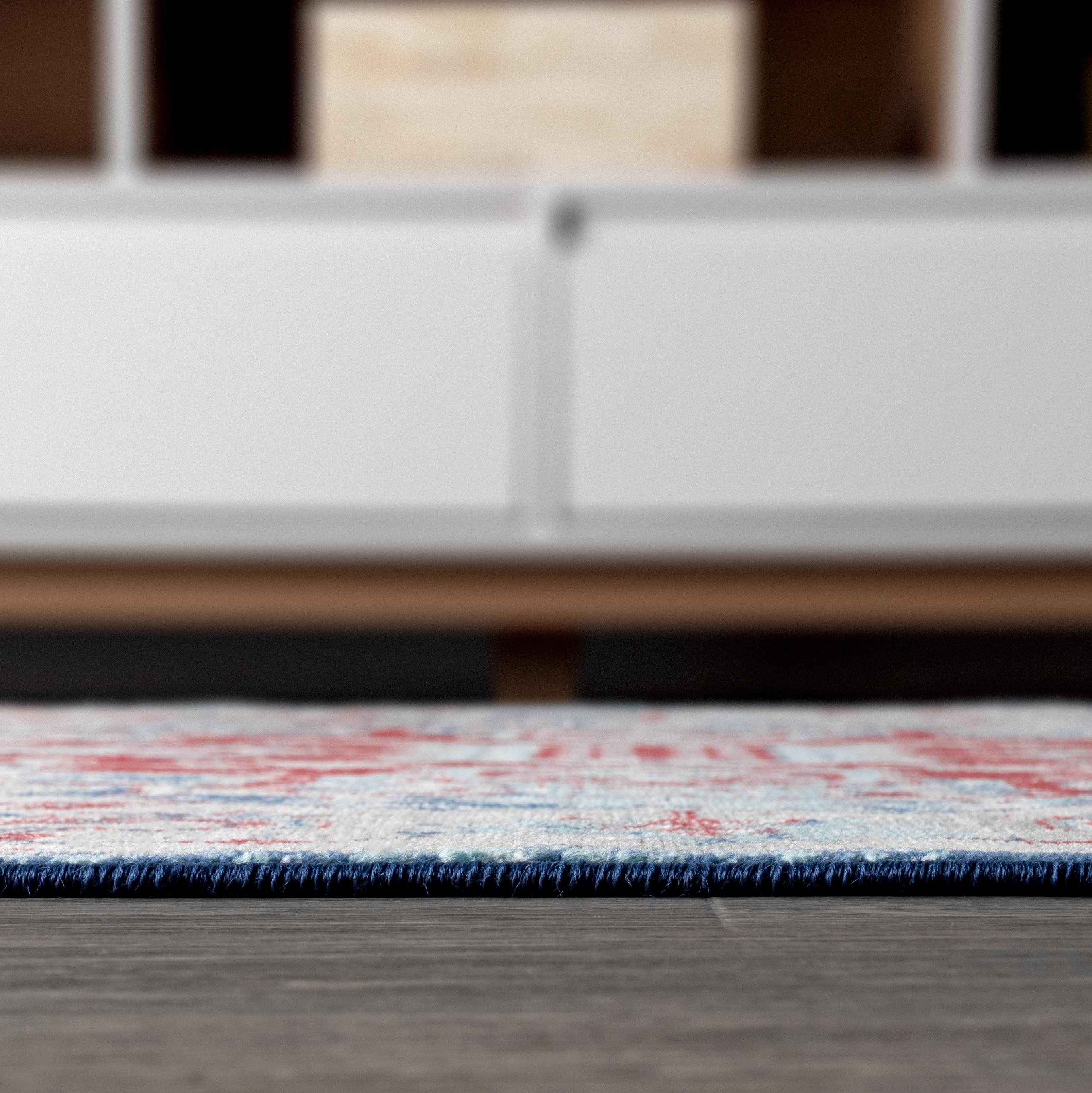 5'x8' Modern Persian Vintage Medallion Area Rug, Red/Navy - JONATHAN Y