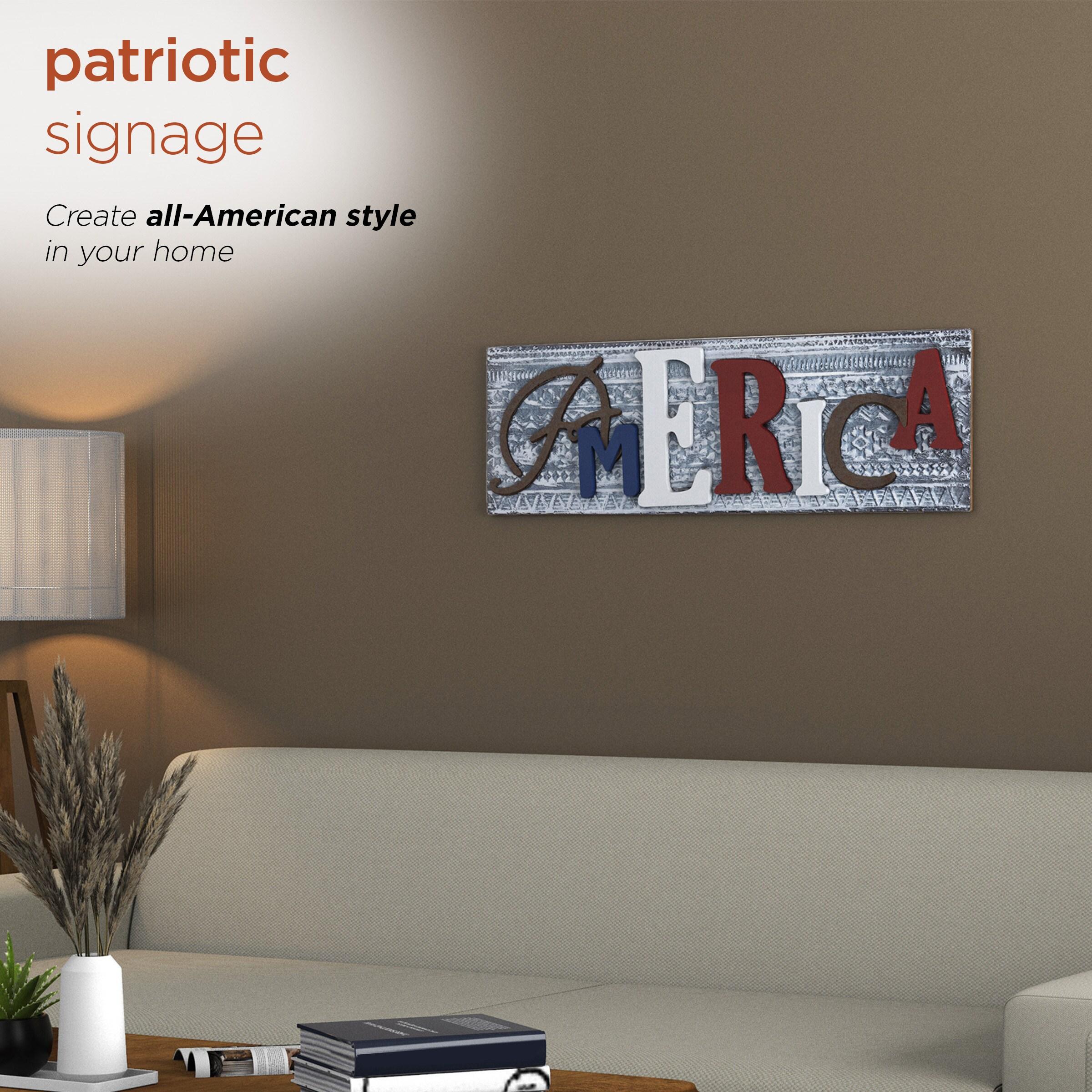Wood and Metal America Wall Decor - Alpine Corporation: Indoor/Outdoor Patriotic Art, 24x16"