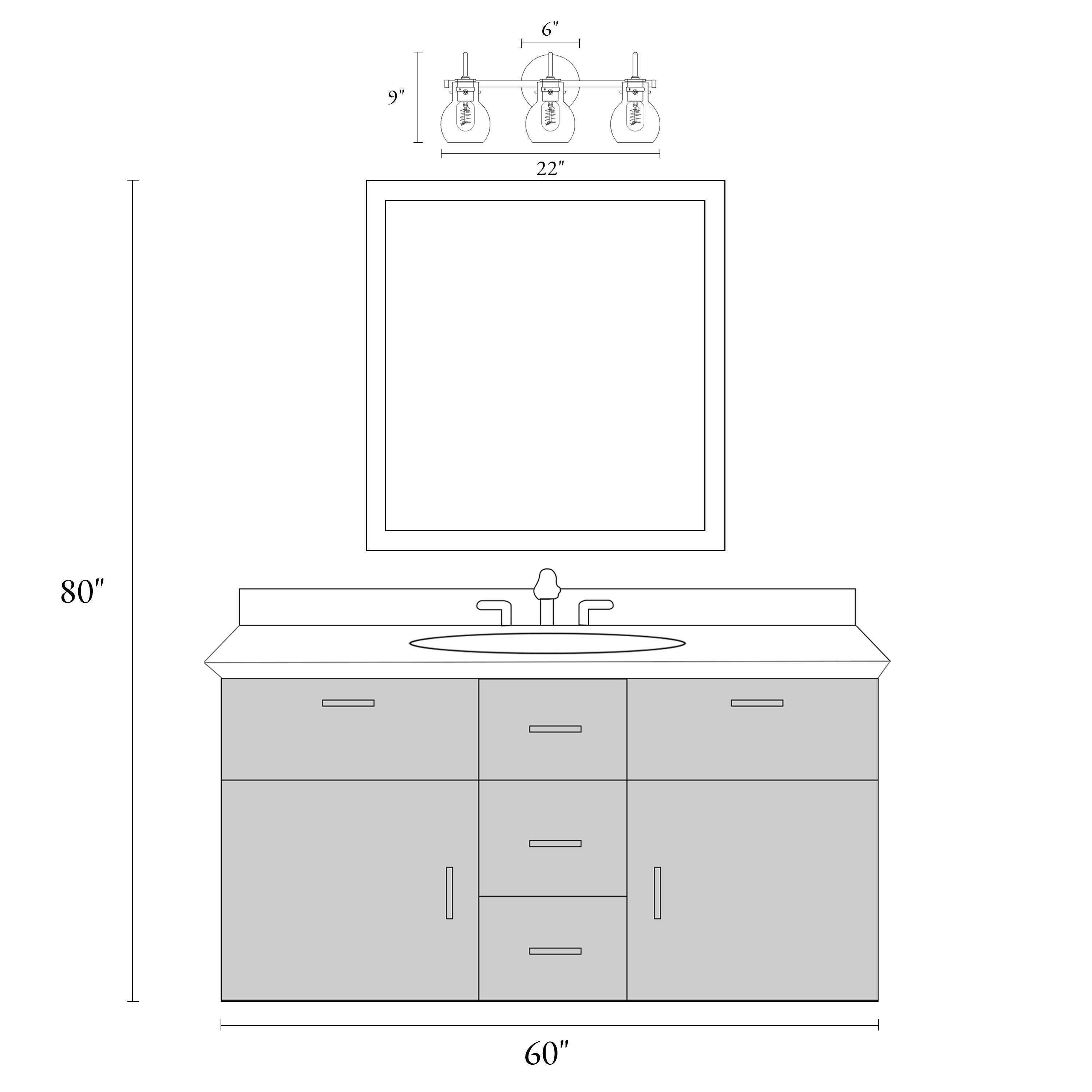 Charm 22-Inch Matte Black LED Vanity Light with Clear Glass Shades