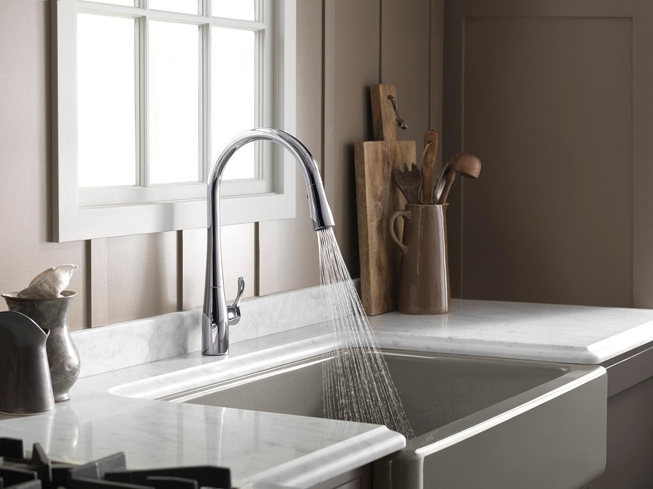 Kohler Simplice Single Handle Pull Down Kitchen Sink Faucet with Three-Function Pull Down Sprayer