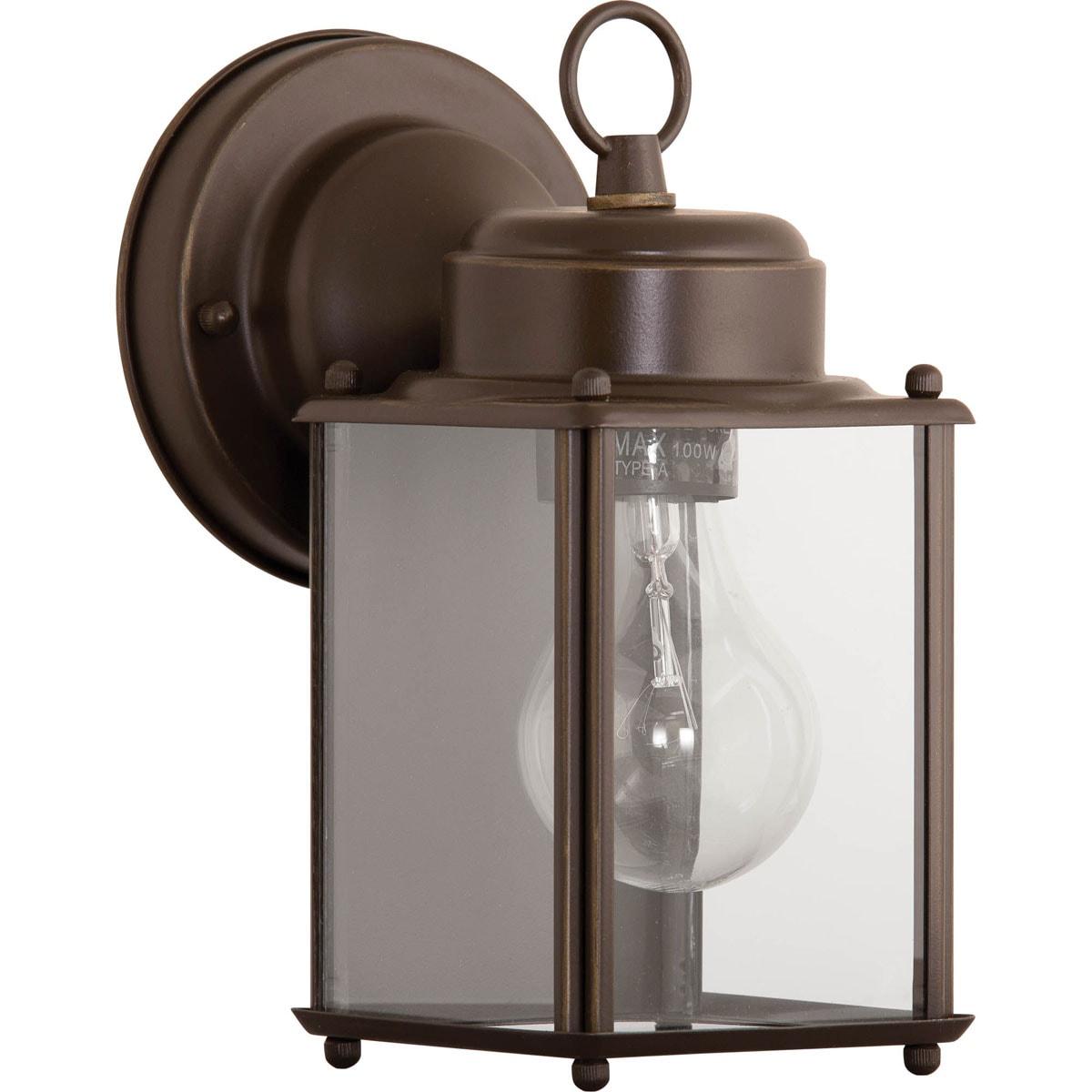 Progress Lighting, Flat Coach Lantern, 1 Light, Wall Light, Antique Bronze, Clear Glass, Porcelain Collection