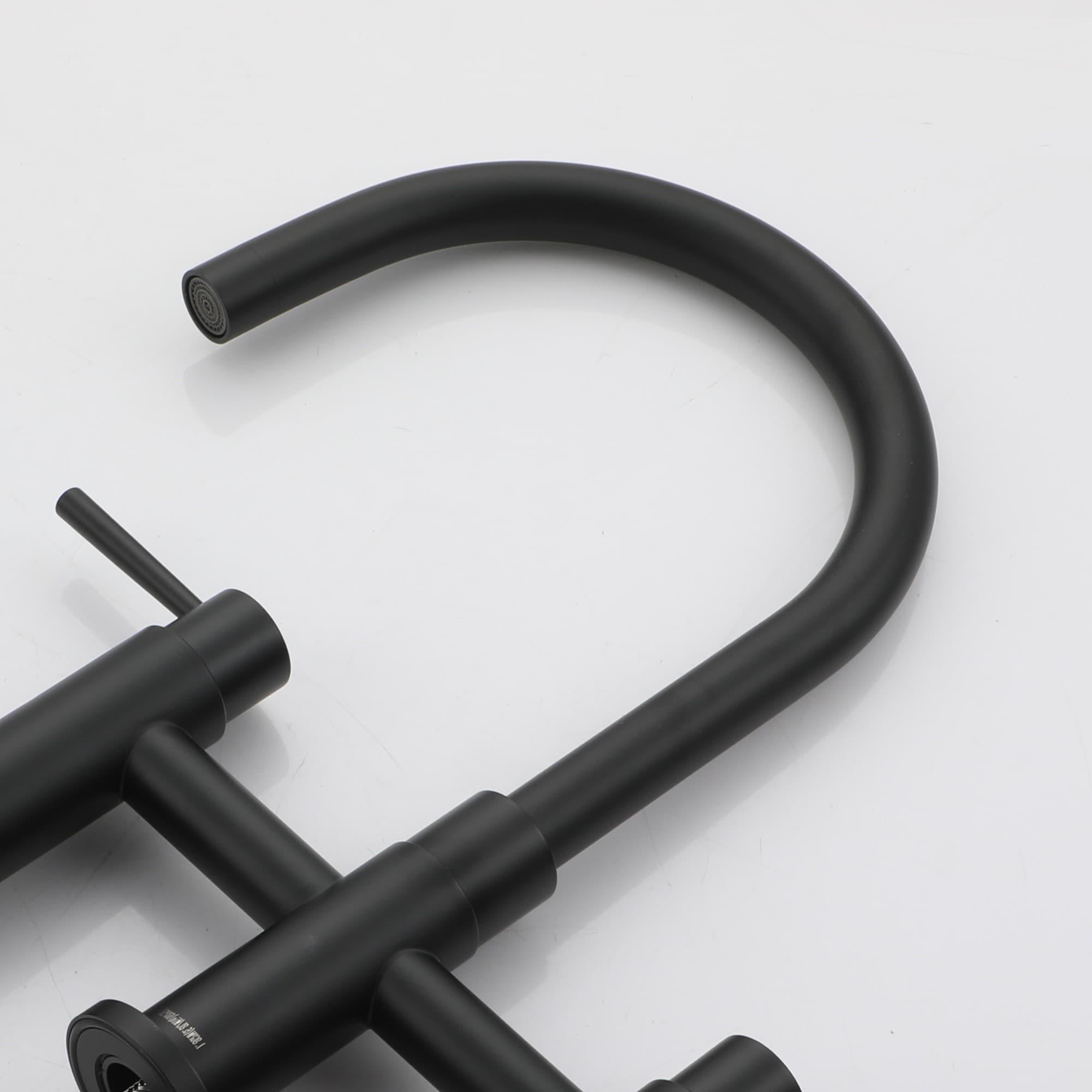 Double Handle Bridge Kitchen Faucet with Side Sprayer in Matte Black
