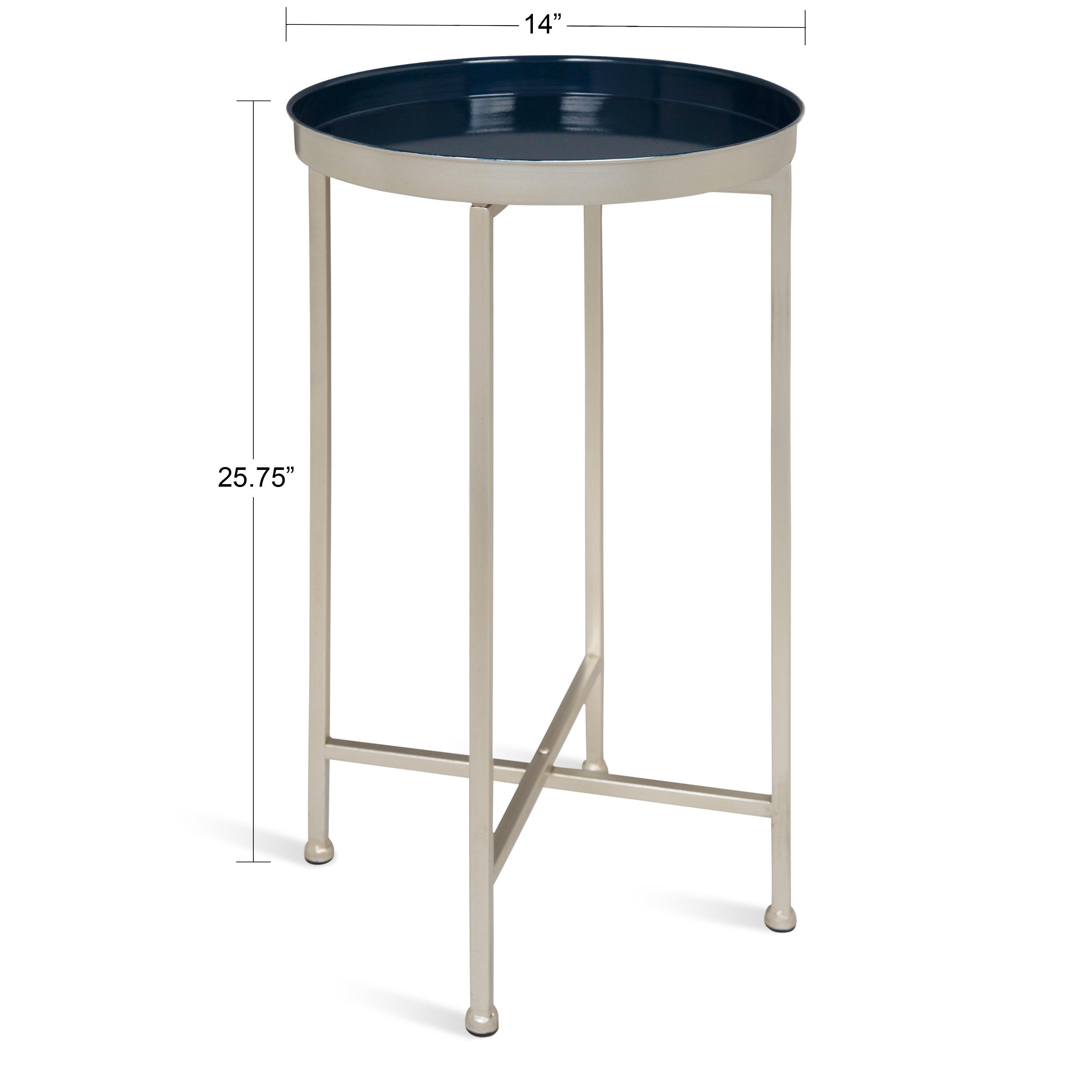 Kate and Laurel Celia Round Metal Tea Table, 14x14x25.75, Silver and Navy Blue