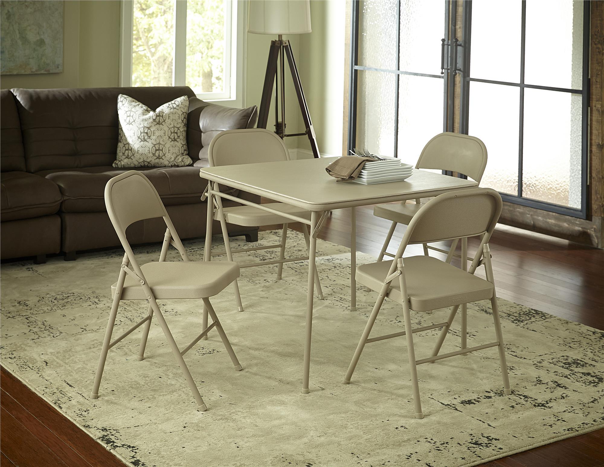 COSCO 34" Square Folding Vinyl Top Card Table, Antique Linen