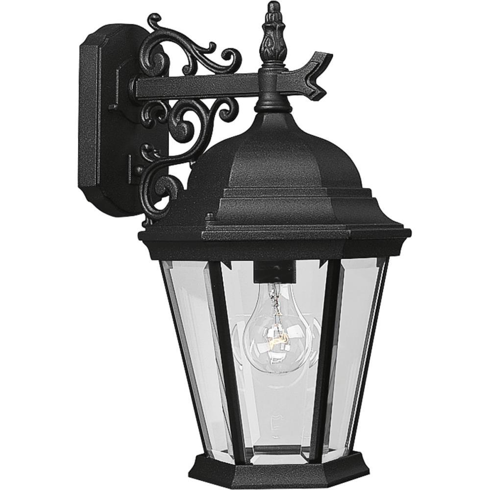 Progress Lighting Welbourne 1-Light Outdoor Wall Lantern, Textured Black, Clear Beveled Glass, Aluminum